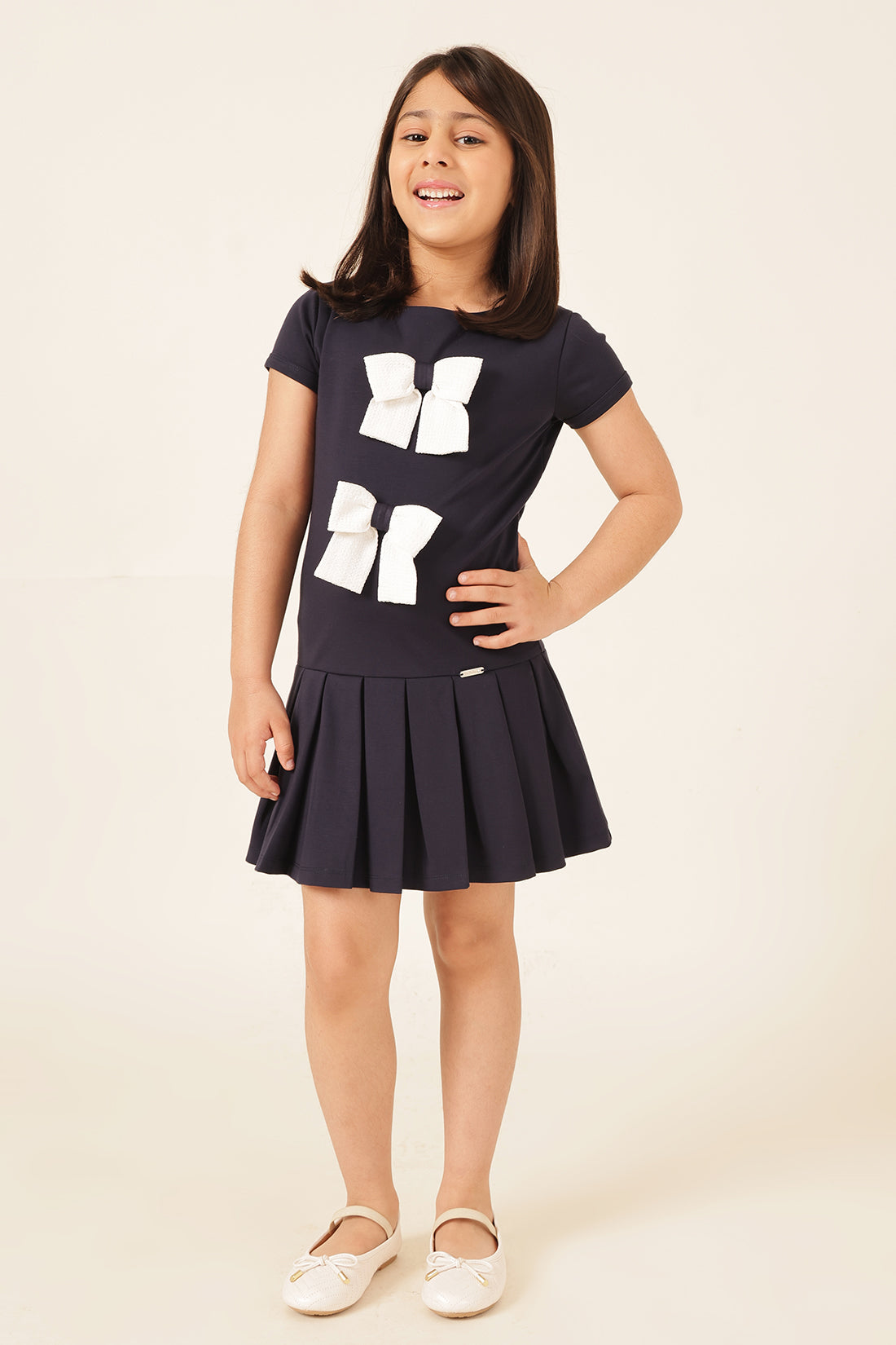 Girls Navy Blue Tencel Lycra Formal Dress