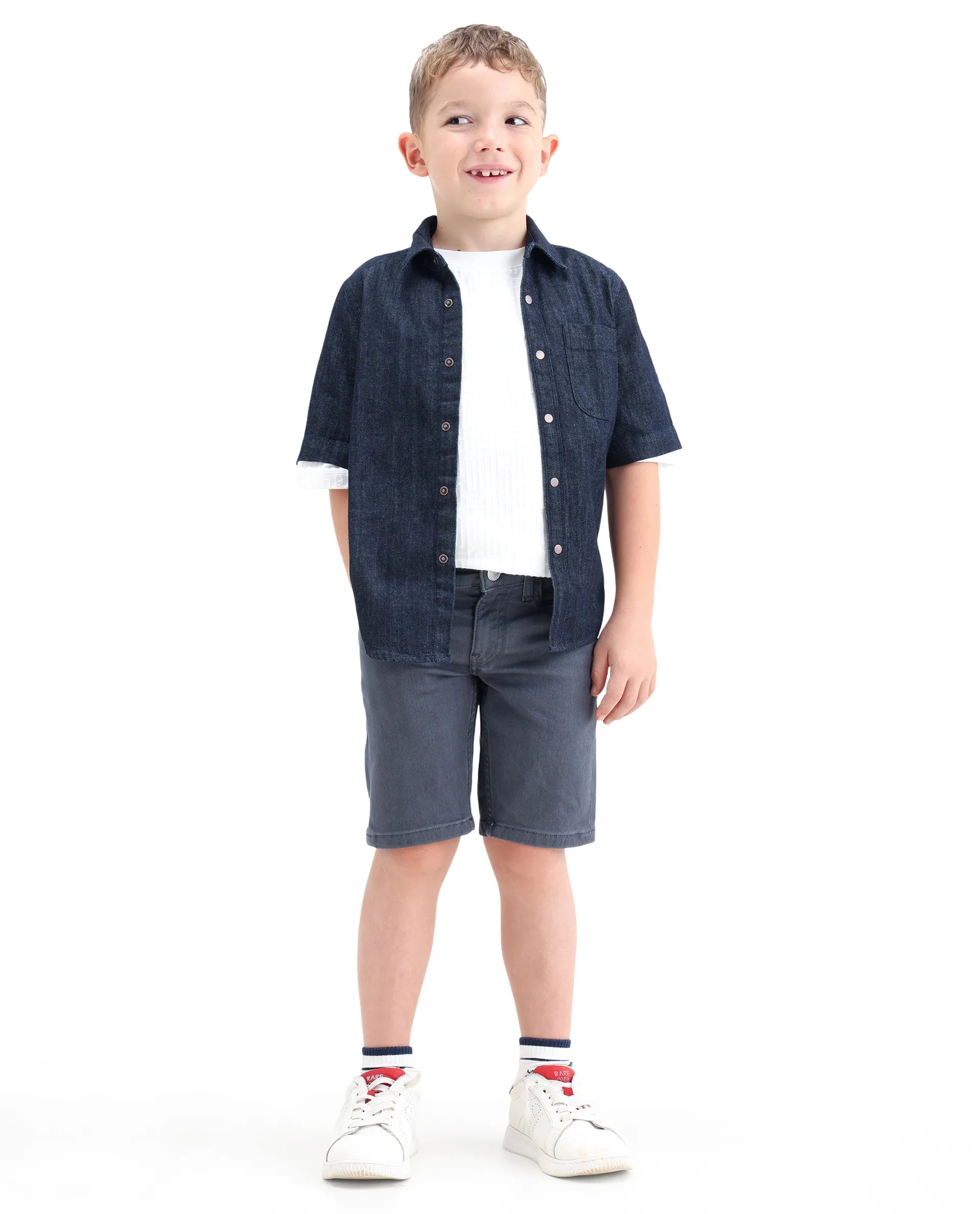 Rare Ones Boys Dell Grey Regular Fit Cotton Blend Shorts