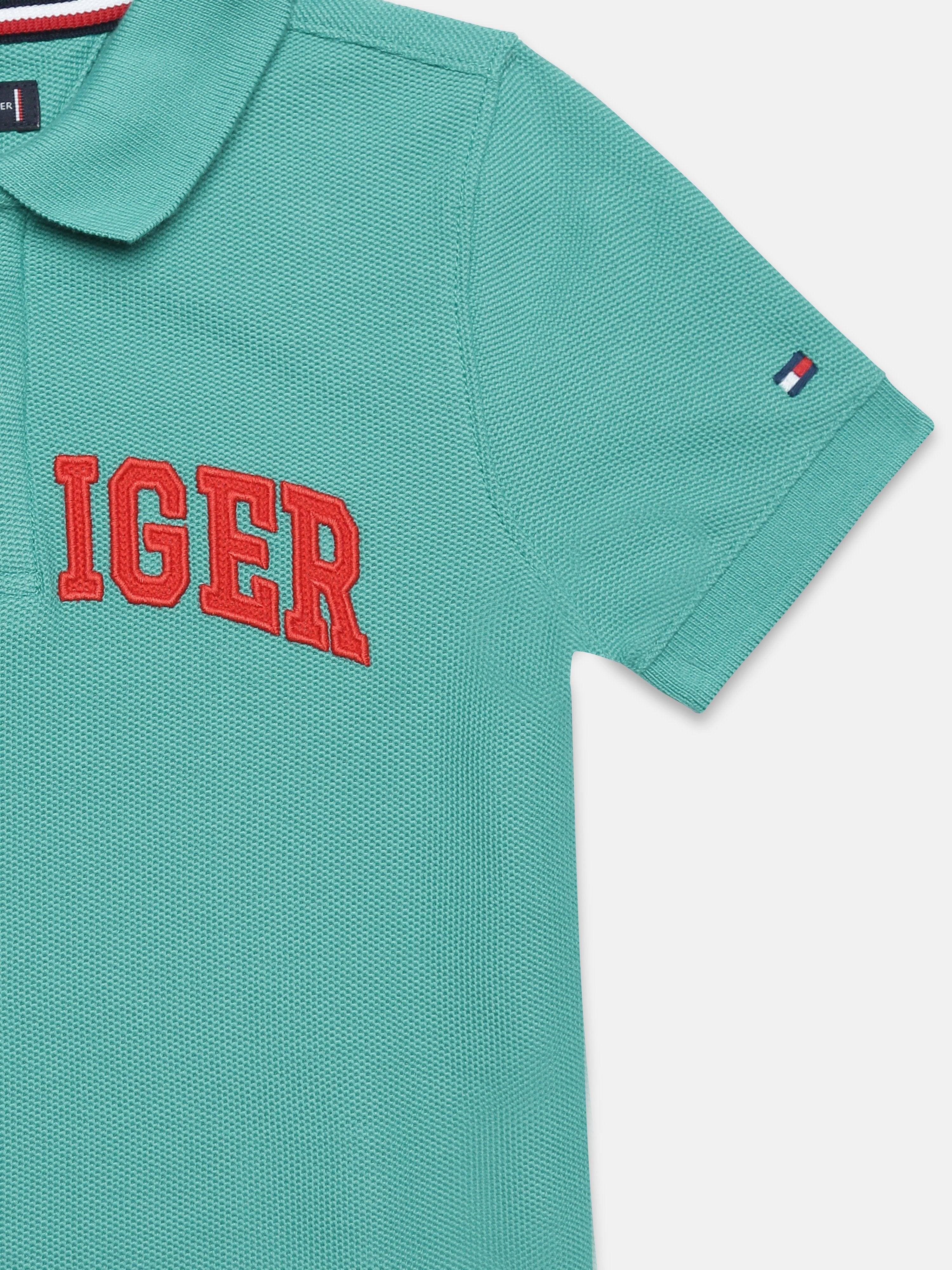 Boys Green Logo Polo Collar Regular Fit Knit Top