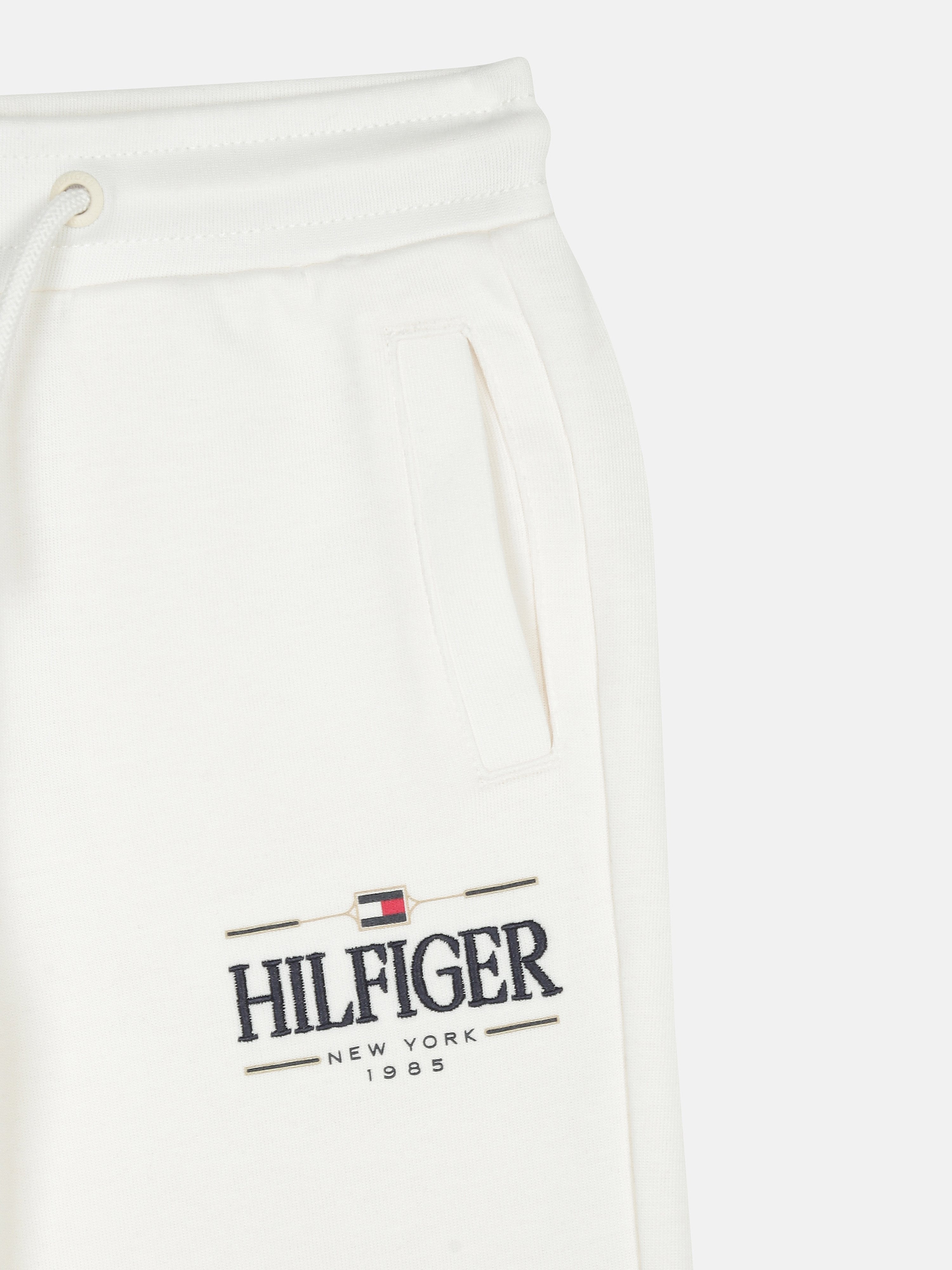 Boys Ancient White Cotton Track Pants with Logo Detail