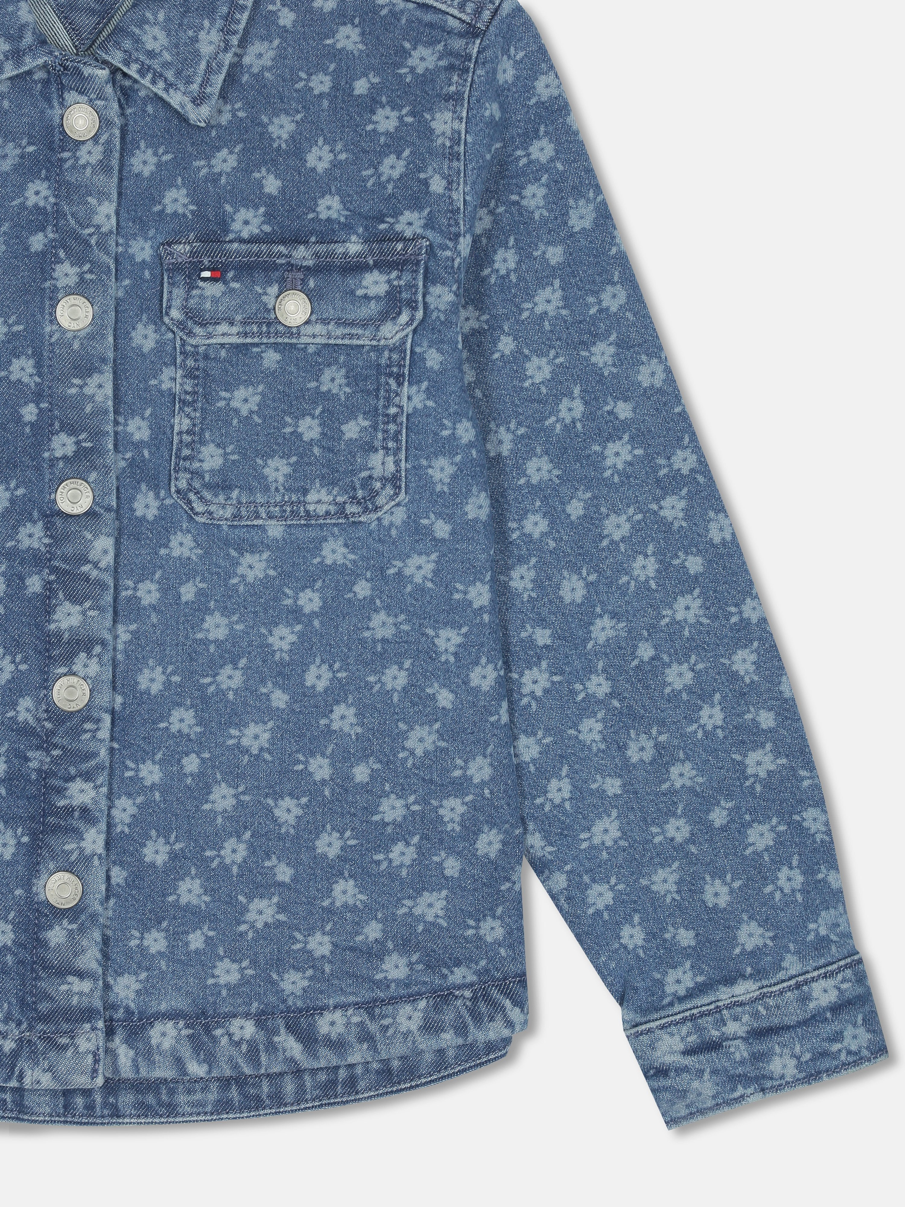 Boys Blue Printed Shirt Collar Casual Woven Top