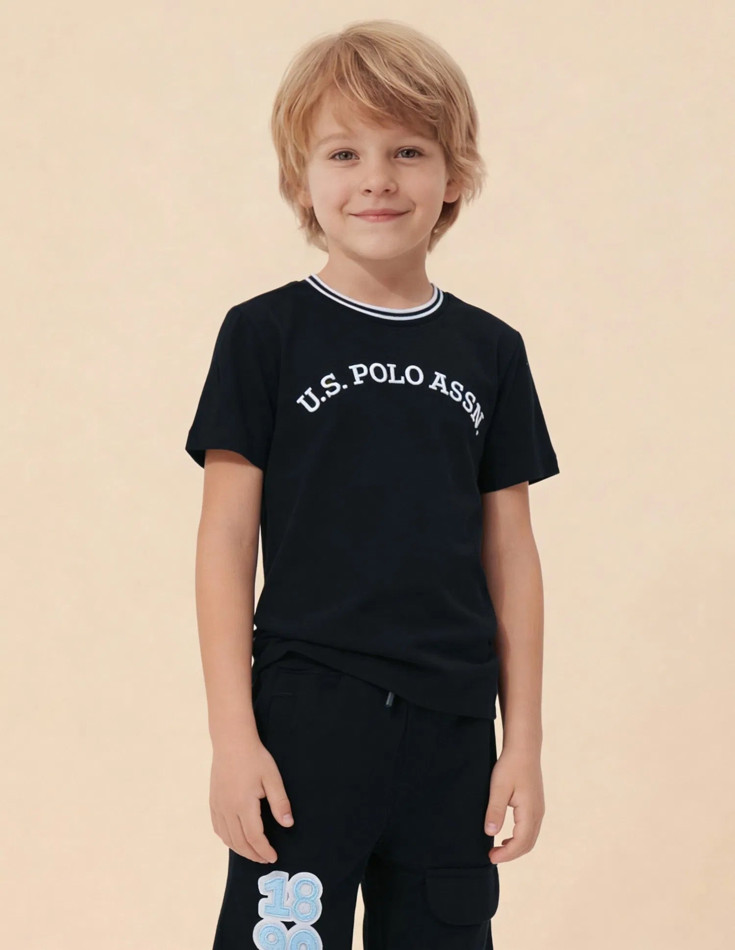 Boys Navy Cotton Logo Regular Fit T-Shirt