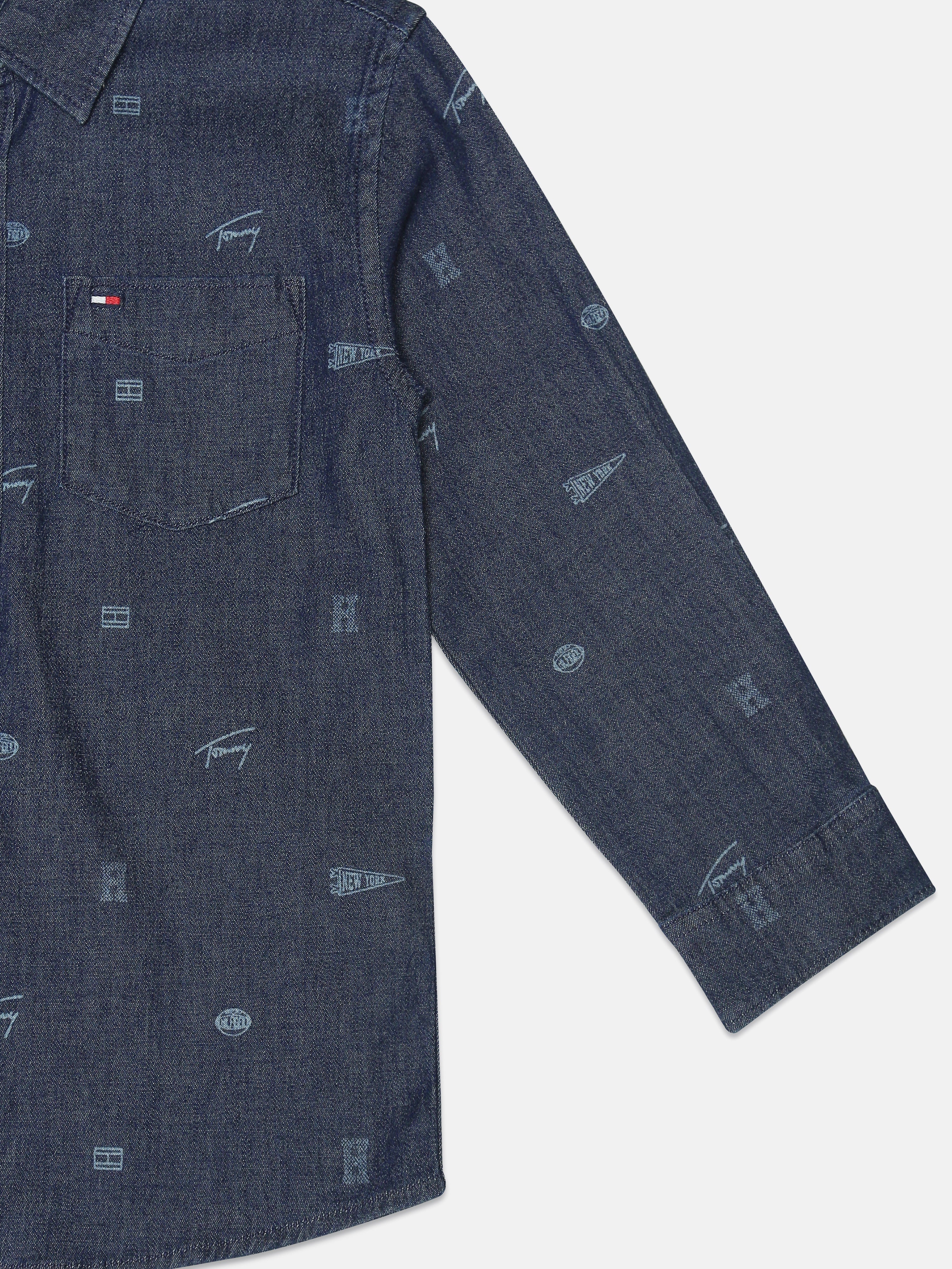 Boys Blue Printed Cotton Shirt