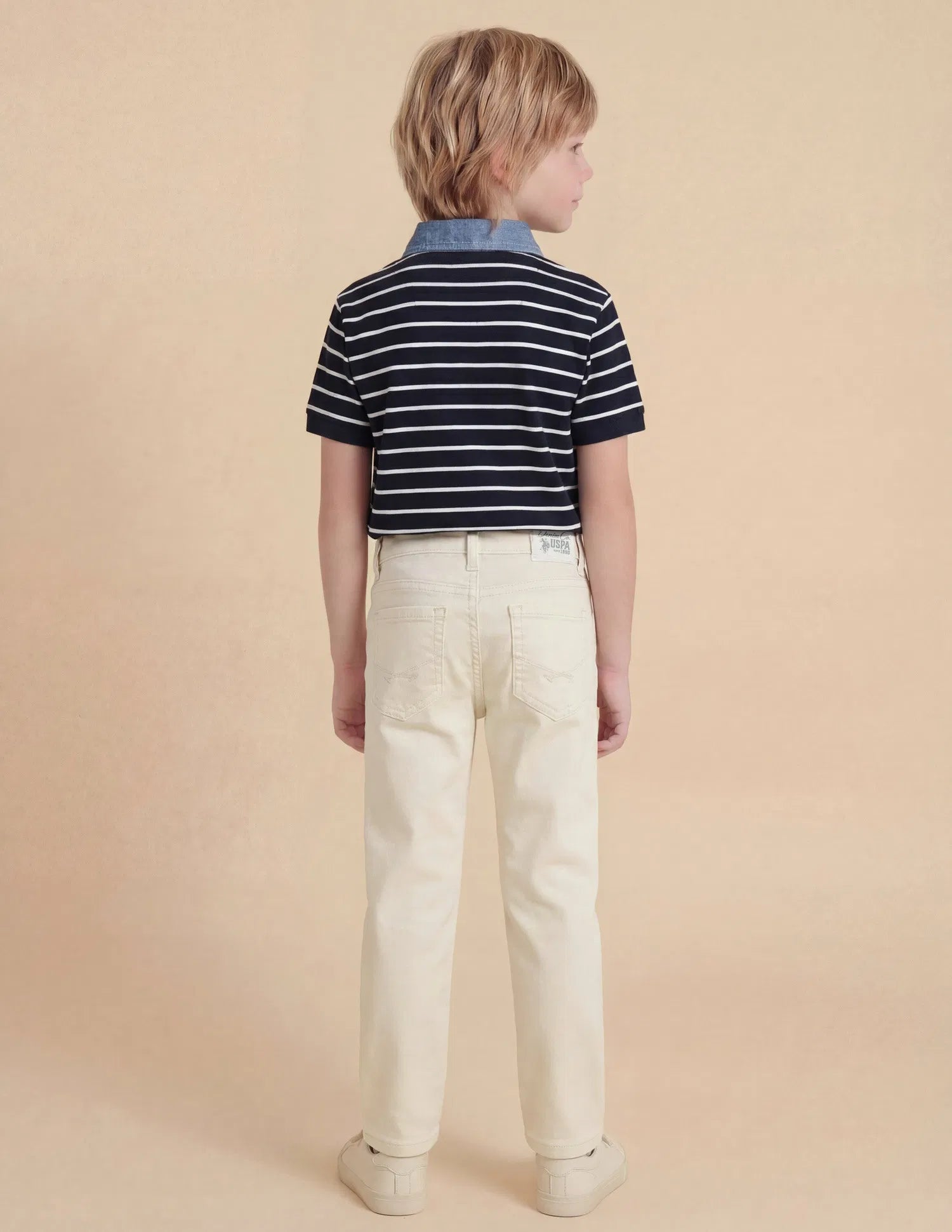 Boys Off White Cotton Mid Rise Slim Fit Jeans