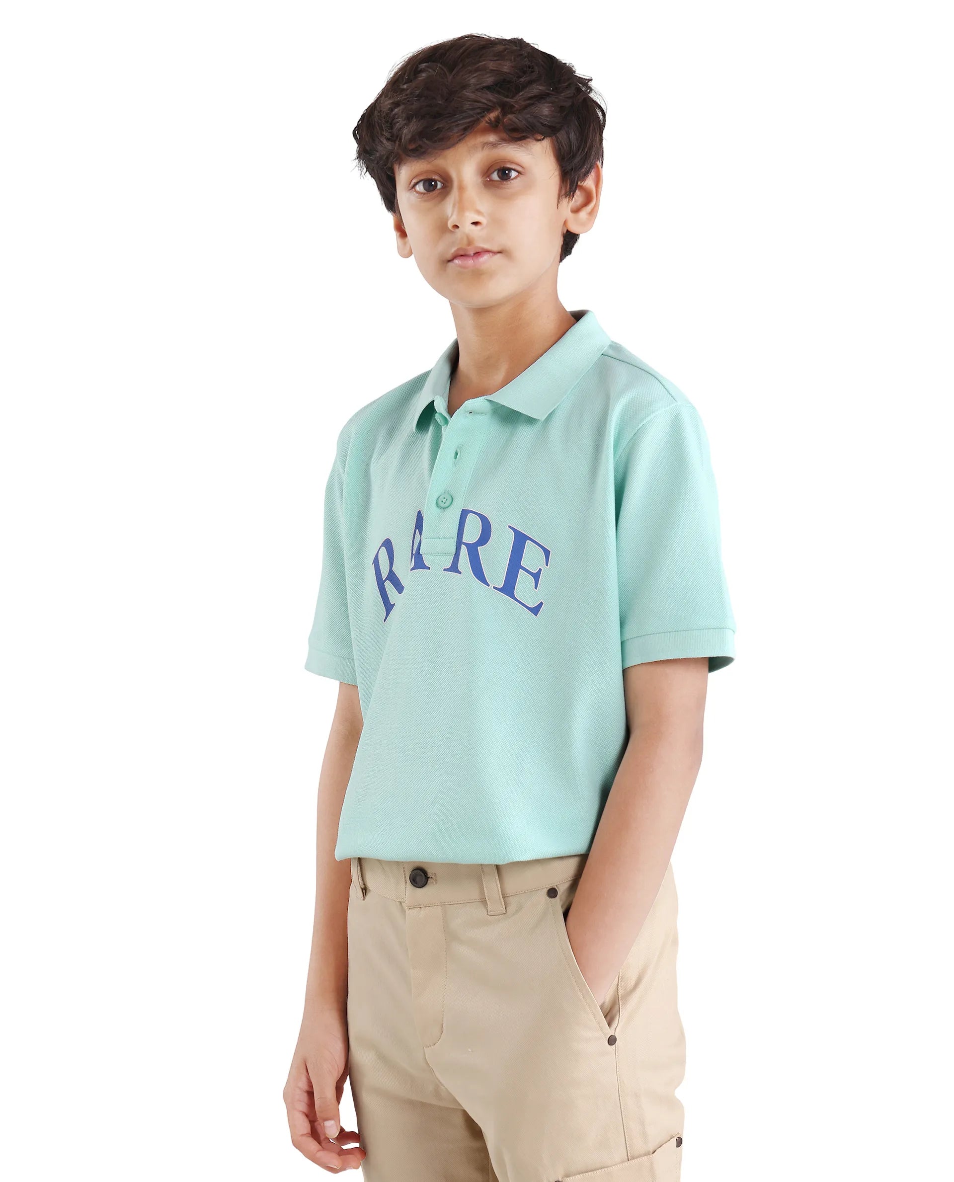 Rare Ones Boys Fluorescent Blue Pigment Print Cotton Polo