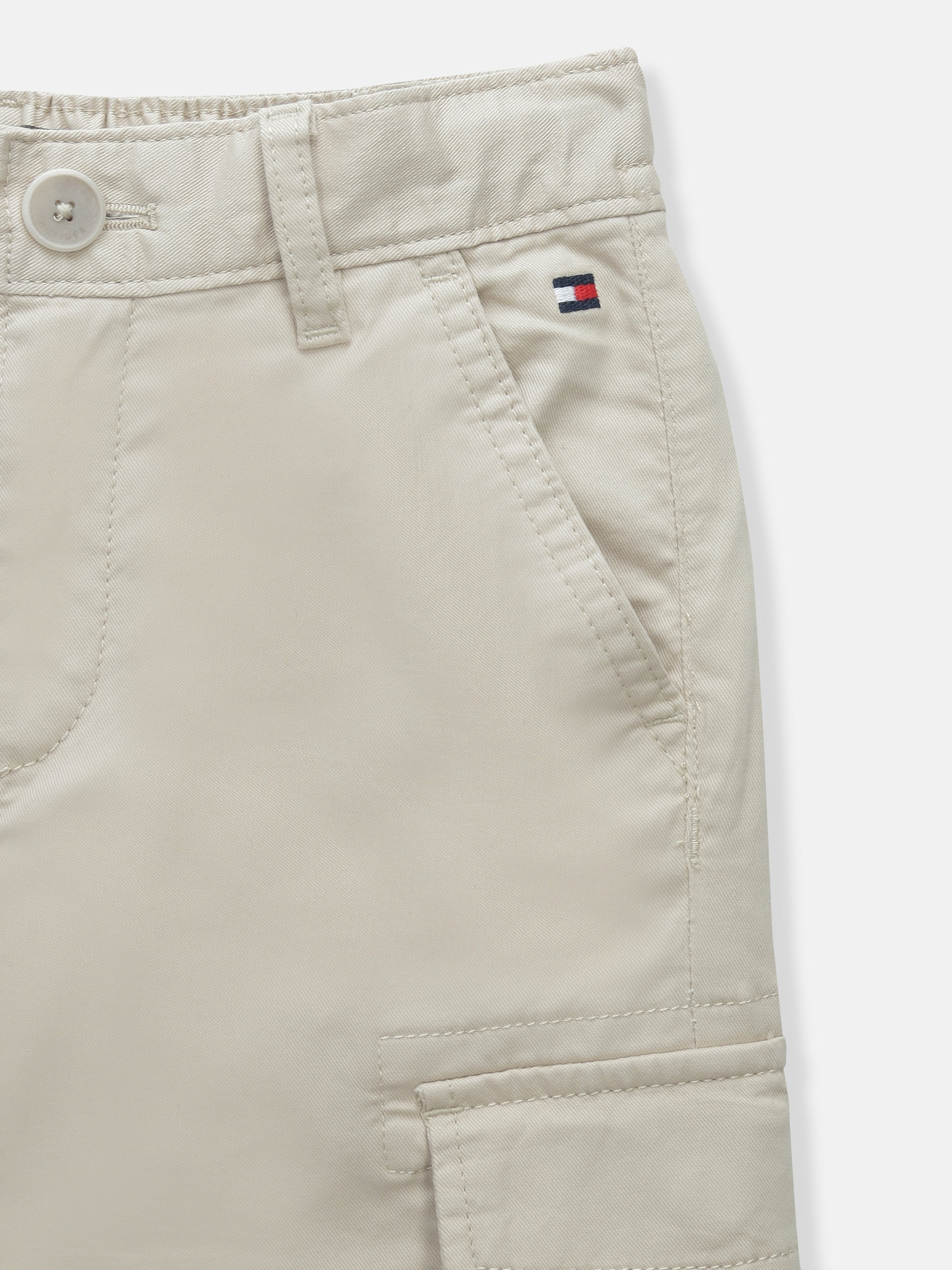 Boys Off White Solid Relaxed Fit Casual Cotton Pants
