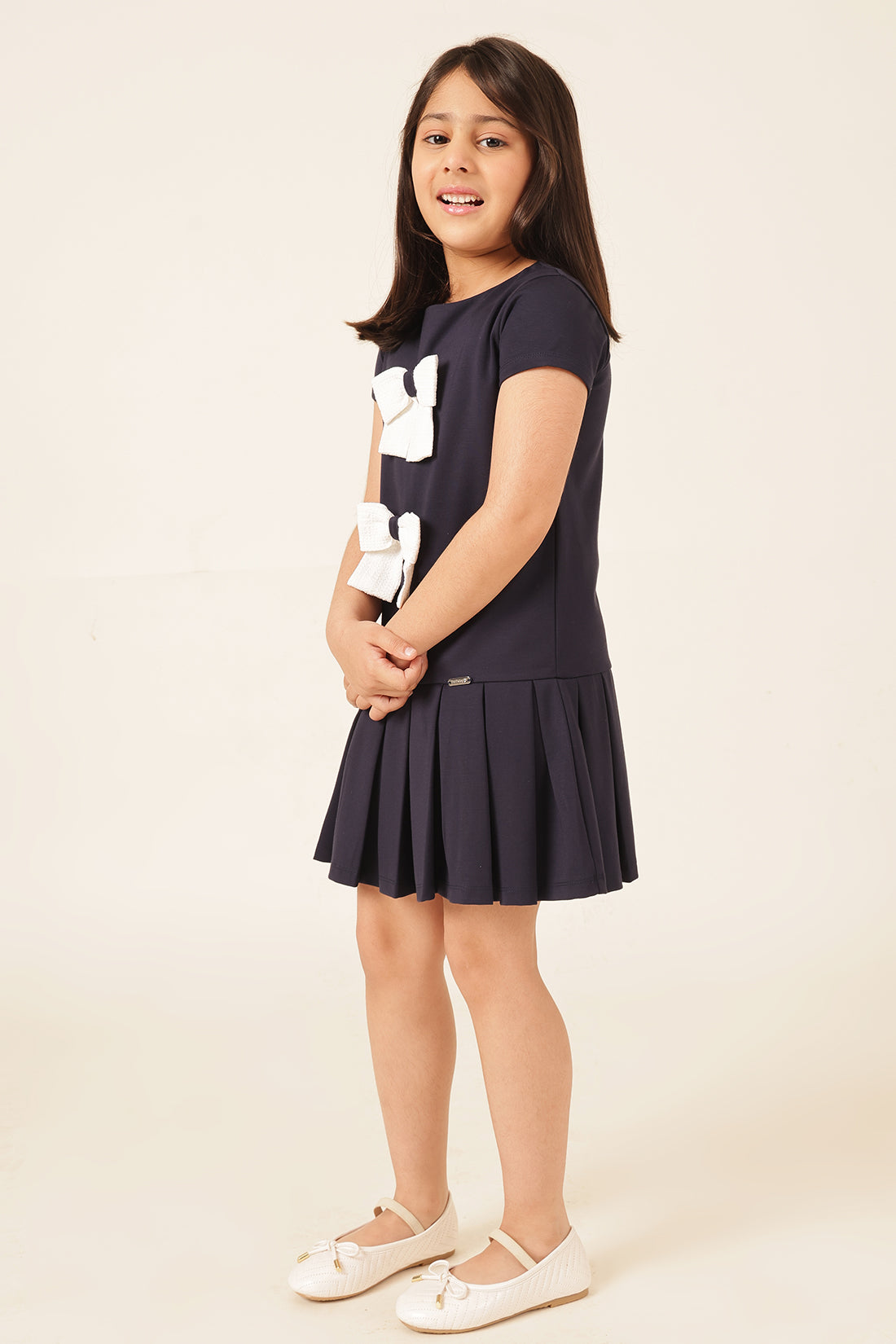Girls Navy Blue Tencel Lycra Formal Dress