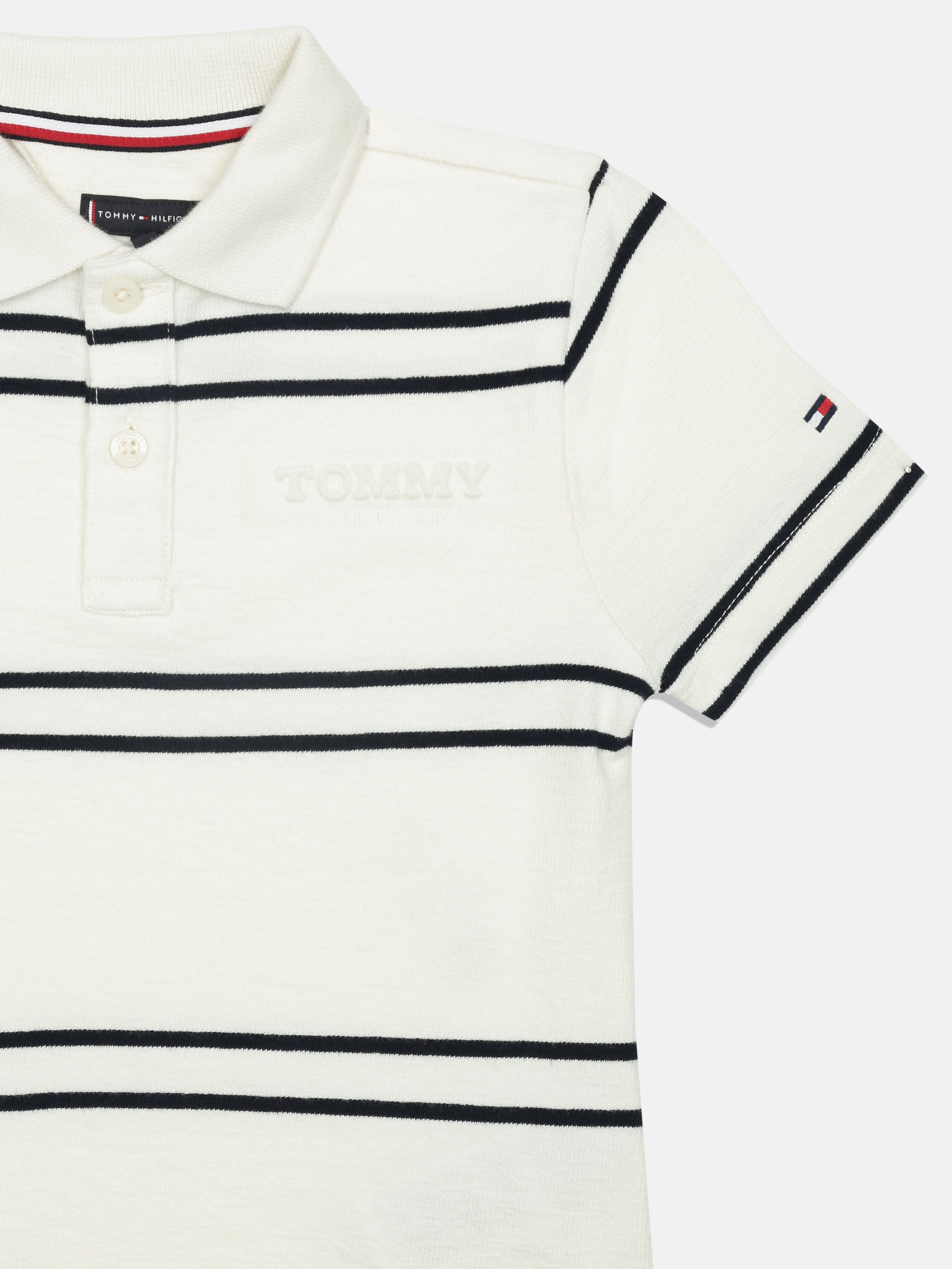 Boys White Striped Cotton Polo T-Shirt