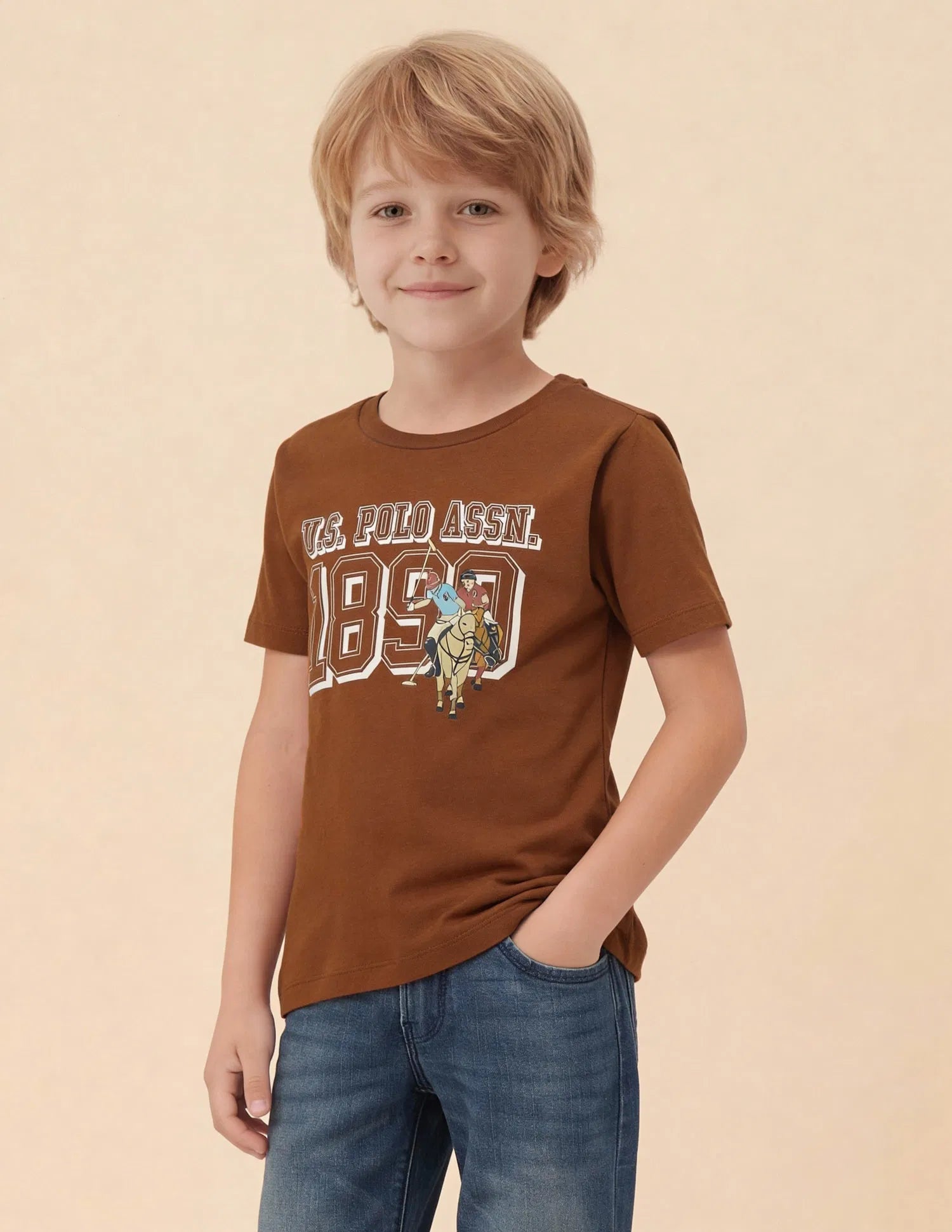 Boys Rust Cotton Graphic Print Regular Fit T-Shirt