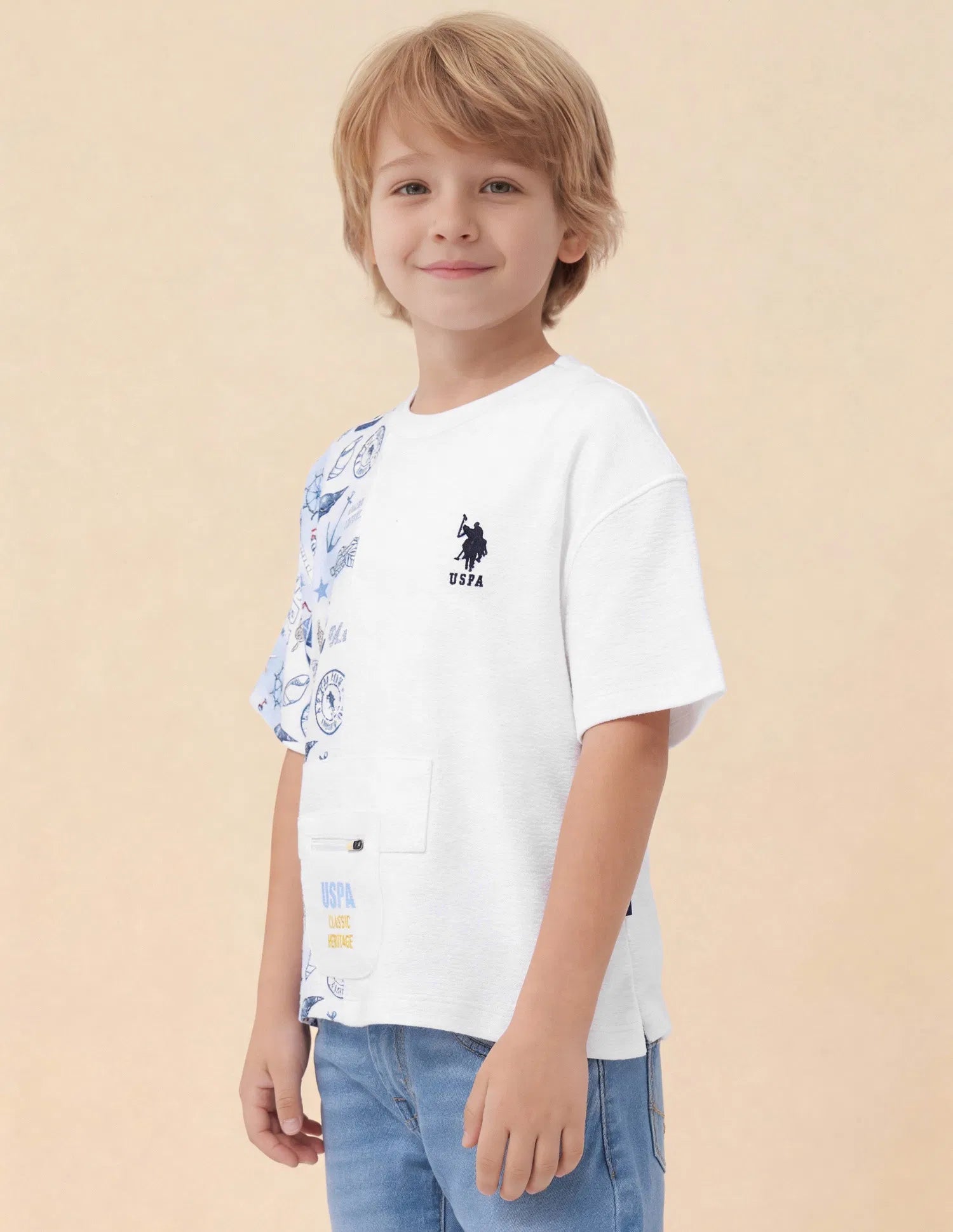Boys White Cotton Graphic Oversized Fit T-Shirt