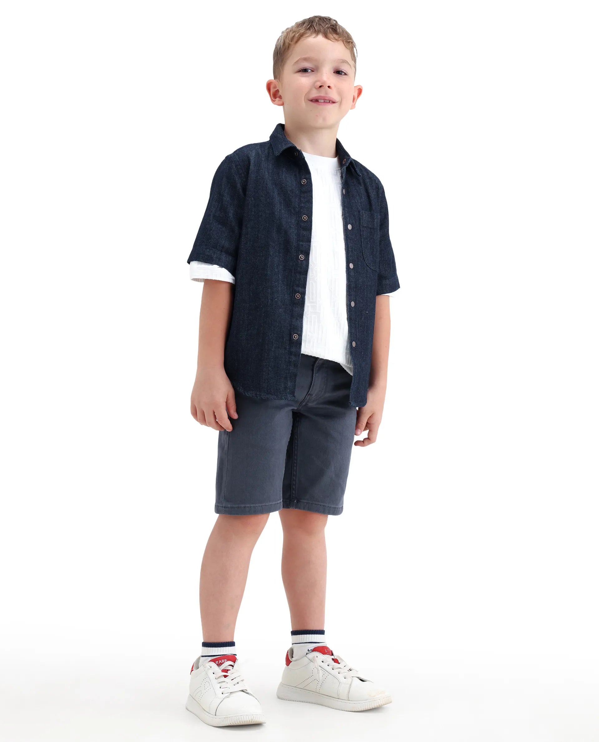Rare Ones Boys Dell Grey Regular Fit Cotton Blend Shorts