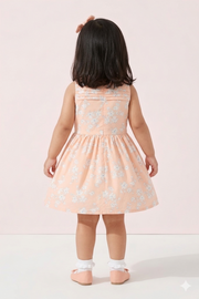 Girls Soft Peach Floral Cotton Dress