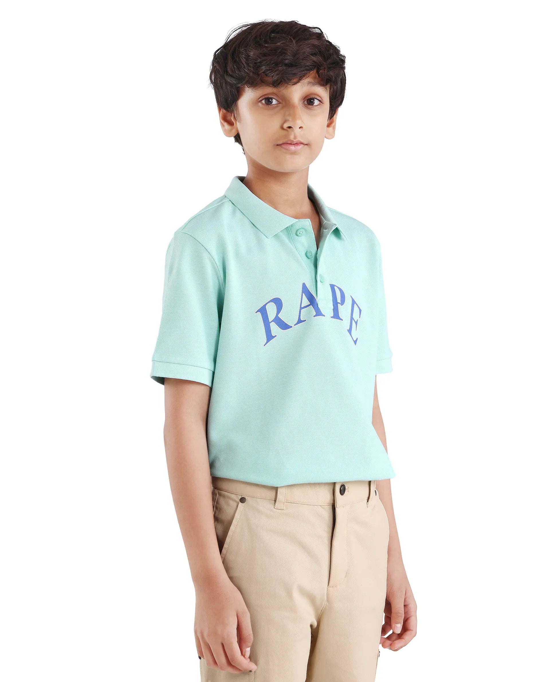 Rare Ones Boys Fluorescent Blue Pigment Print Cotton Polo