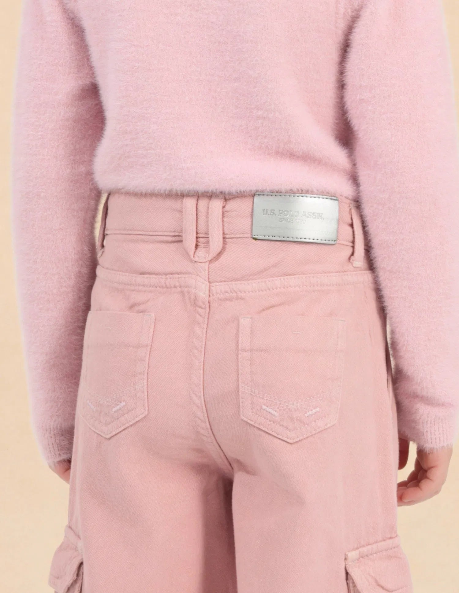Girls Pink Cotton Blend Mid Rise Wide Leg Jeans