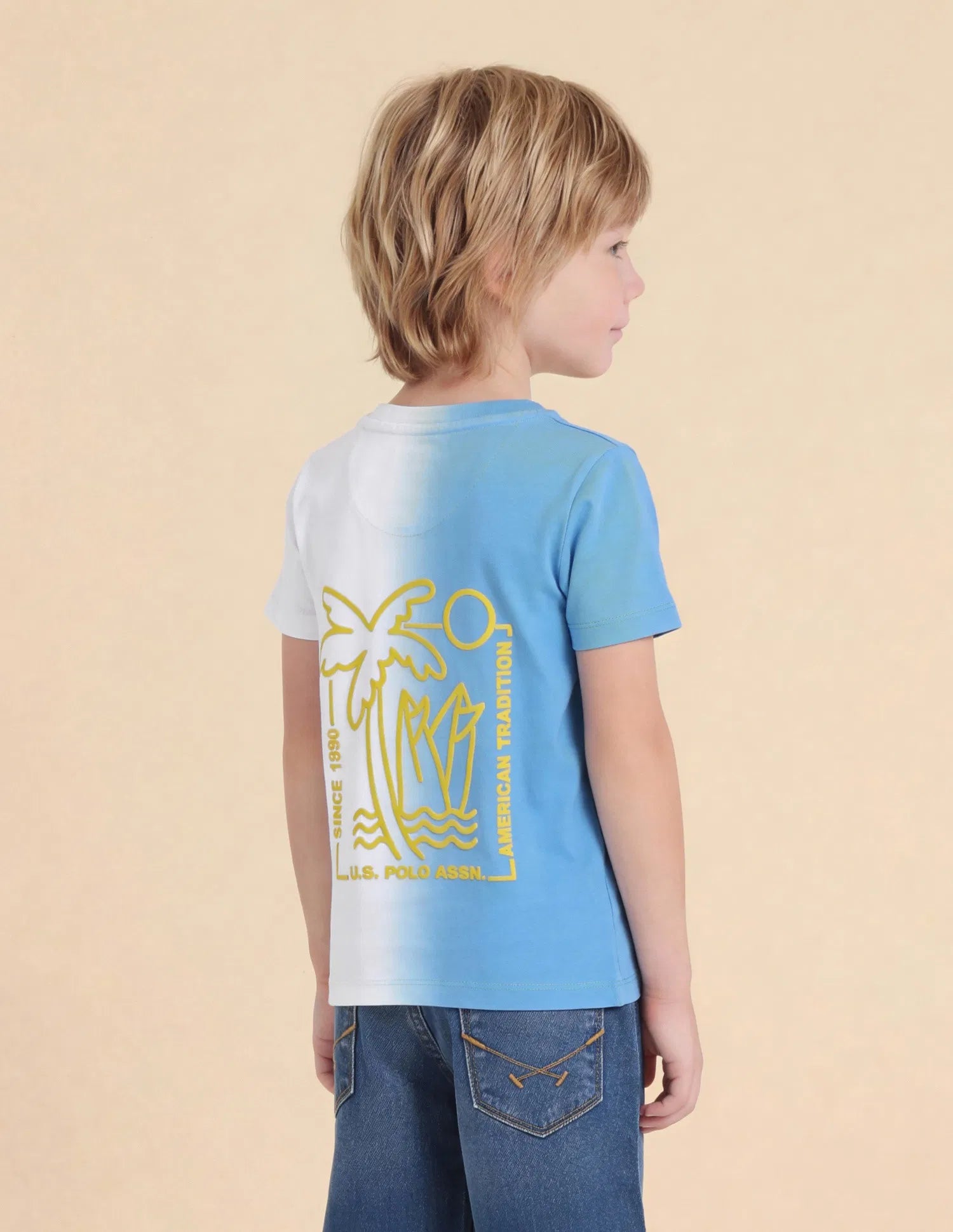 Boys Blue Cotton Ombre Graphic Regular Fit T-Shirt