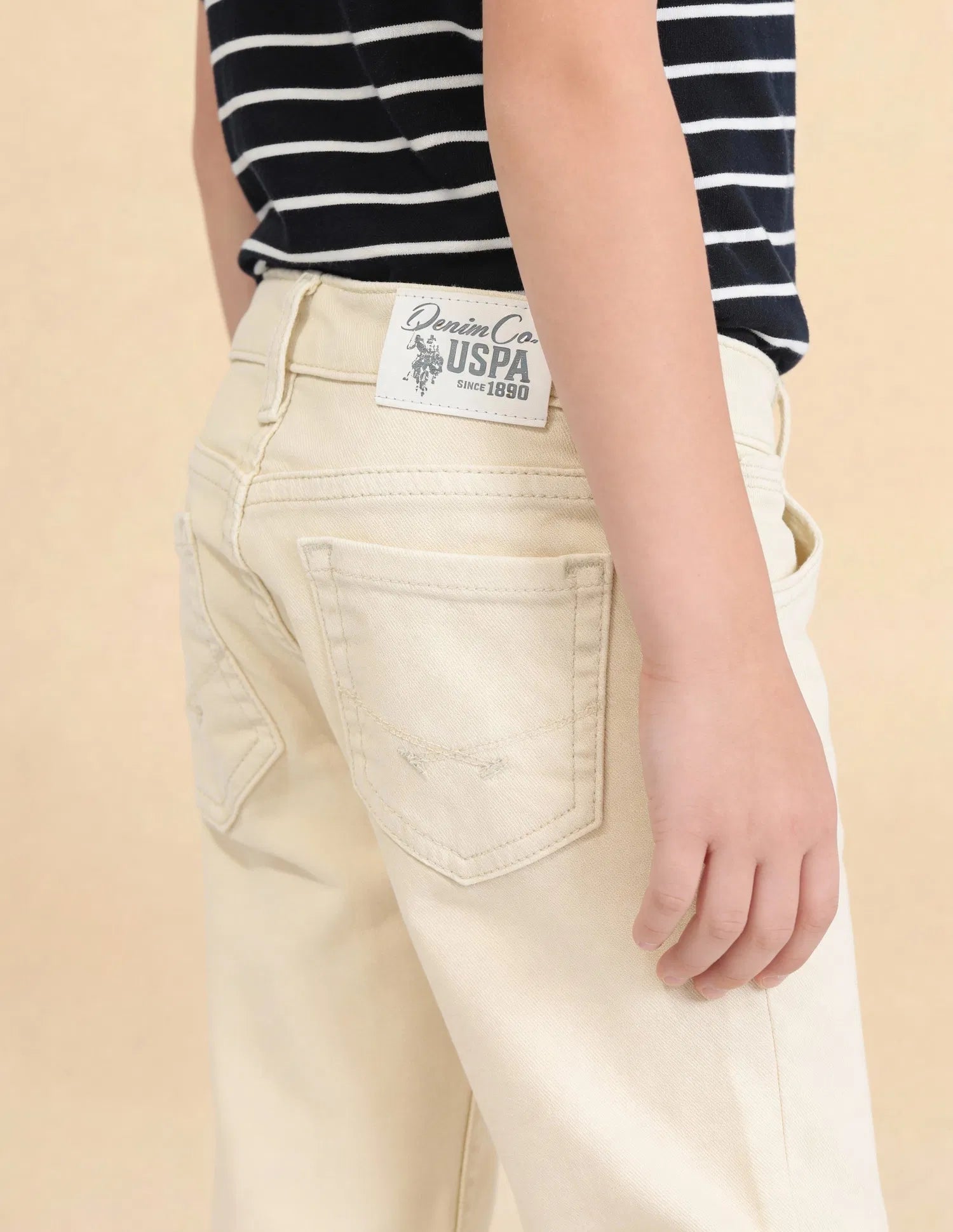 Boys Off White Cotton Mid Rise Slim Fit Jeans