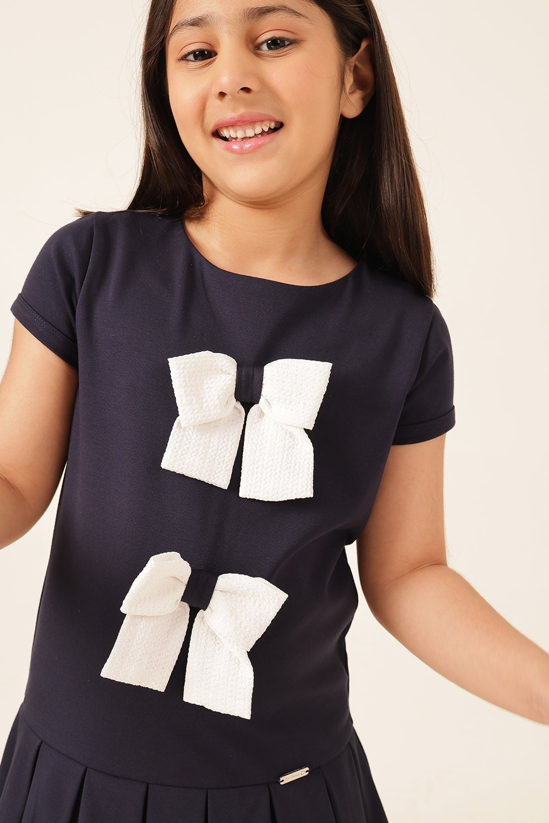 Girls Navy Blue Tencel Lycra Formal Dress