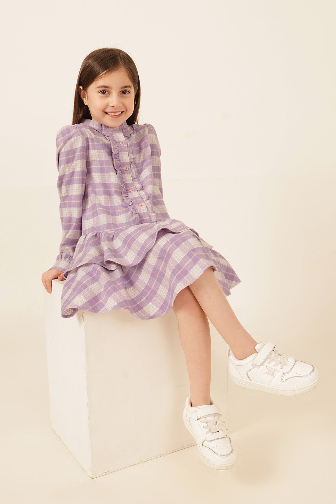 Girls Multi Checked Yarn Dyed Woven Dress