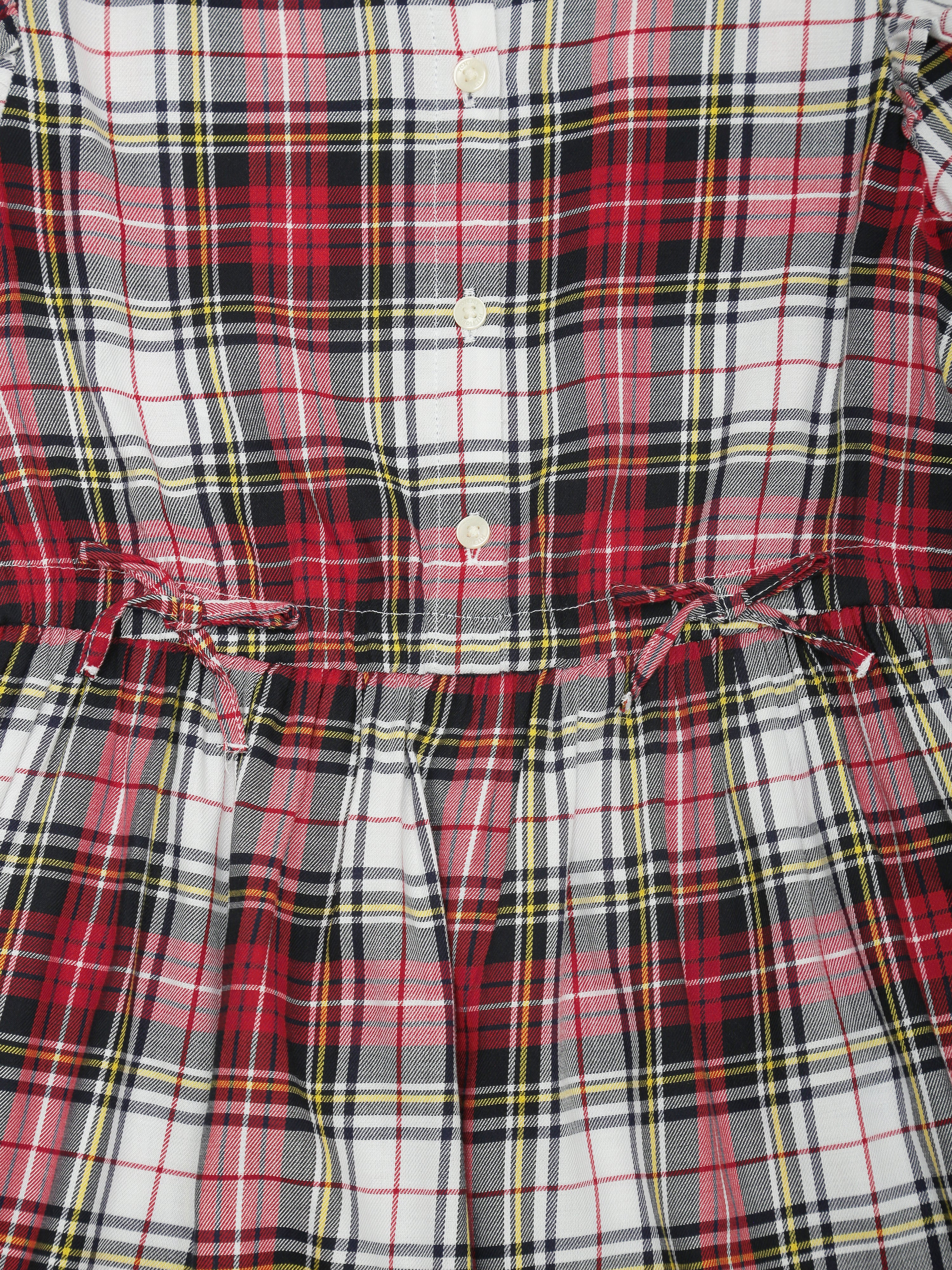 Girls Red Checked Cotton Mandarin Collar Casual Dress