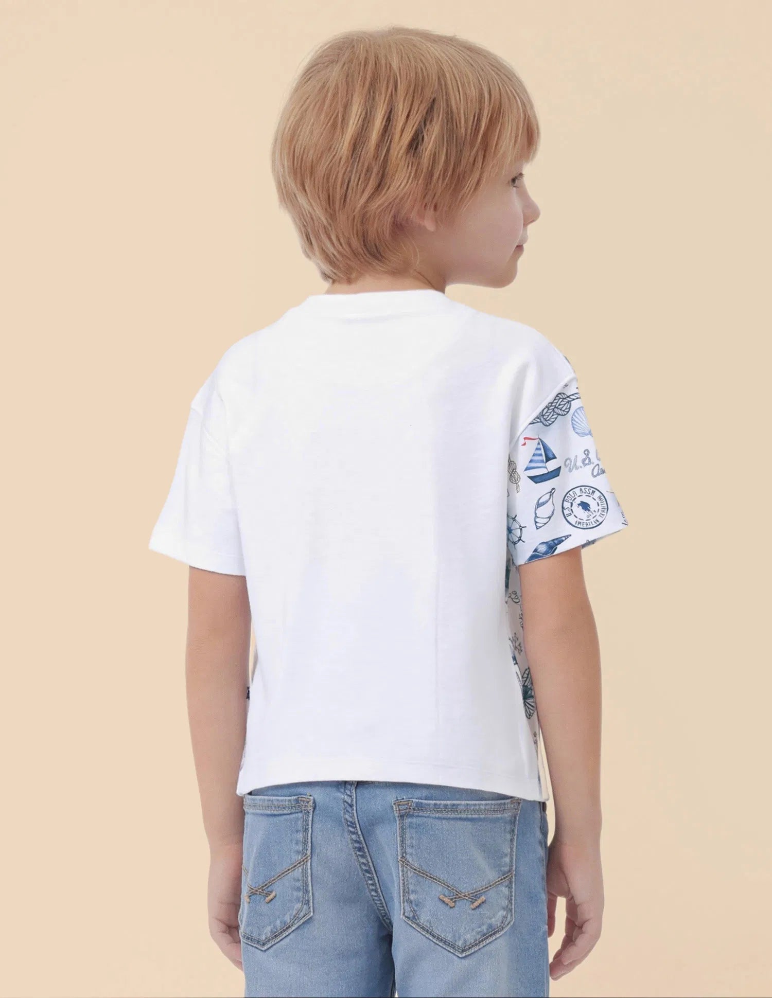 Boys White Cotton Graphic Oversized Fit T-Shirt