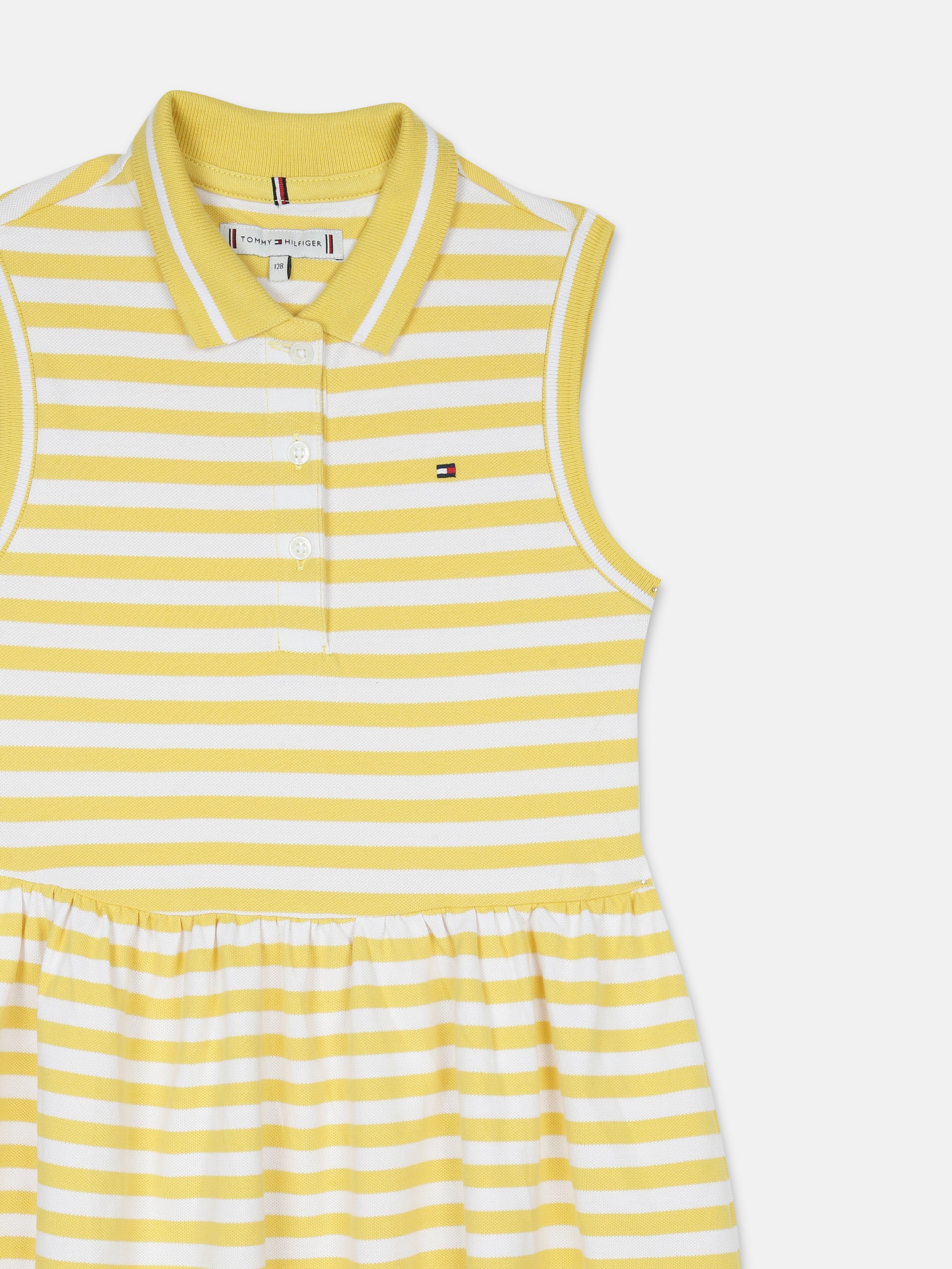 Girls Yellow Striped Polo Collar A-Line Dress