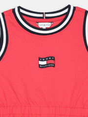Girls Red Sleeveless Skater Dress with Crew Neck
