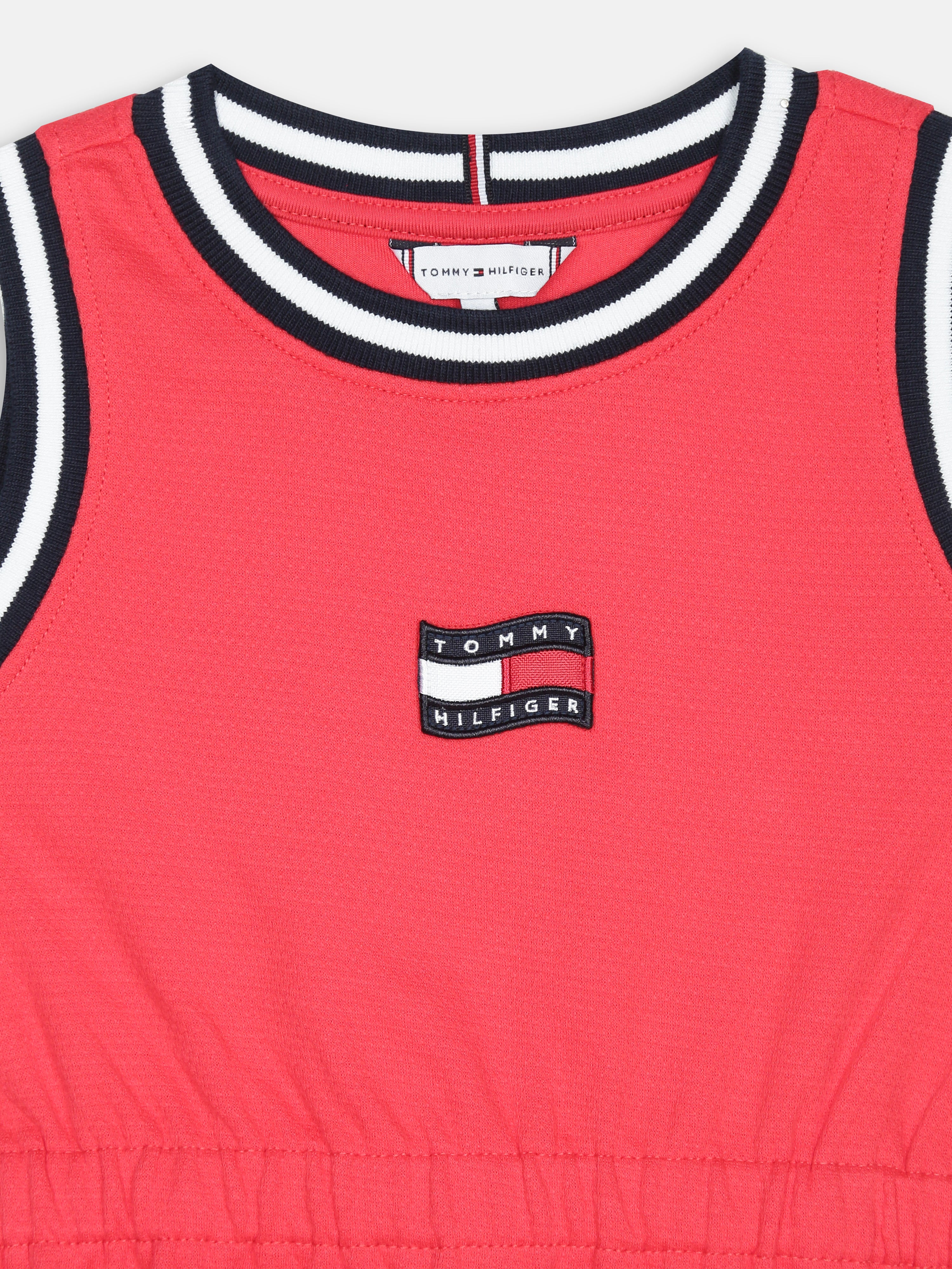 Girls Red Sleeveless Skater Dress with Crew Neck
