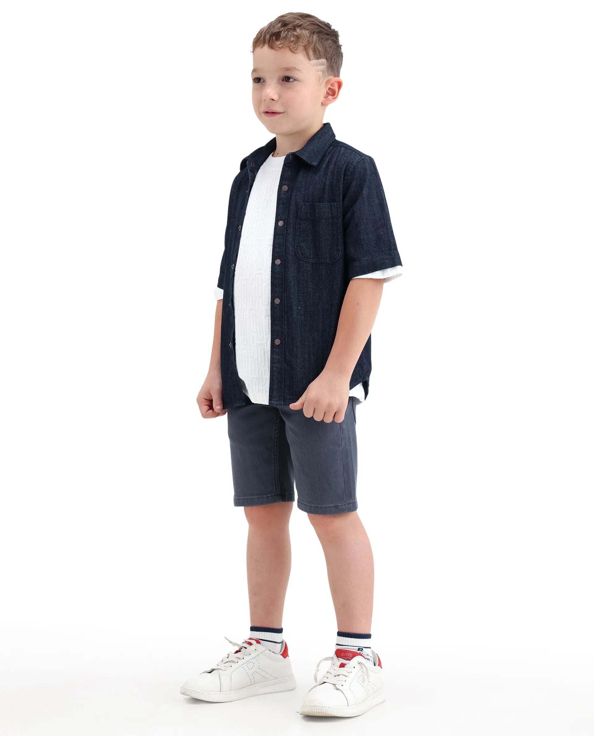 Rare Ones Boys Dell Grey Regular Fit Cotton Blend Shorts