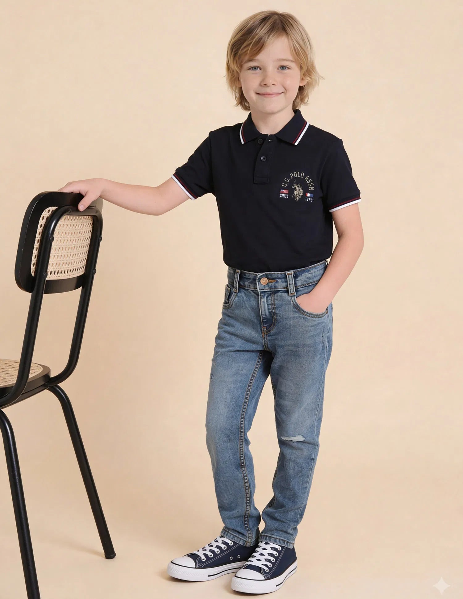 Boys Blue Cotton Blend Whiskered Slim Fit Jeans