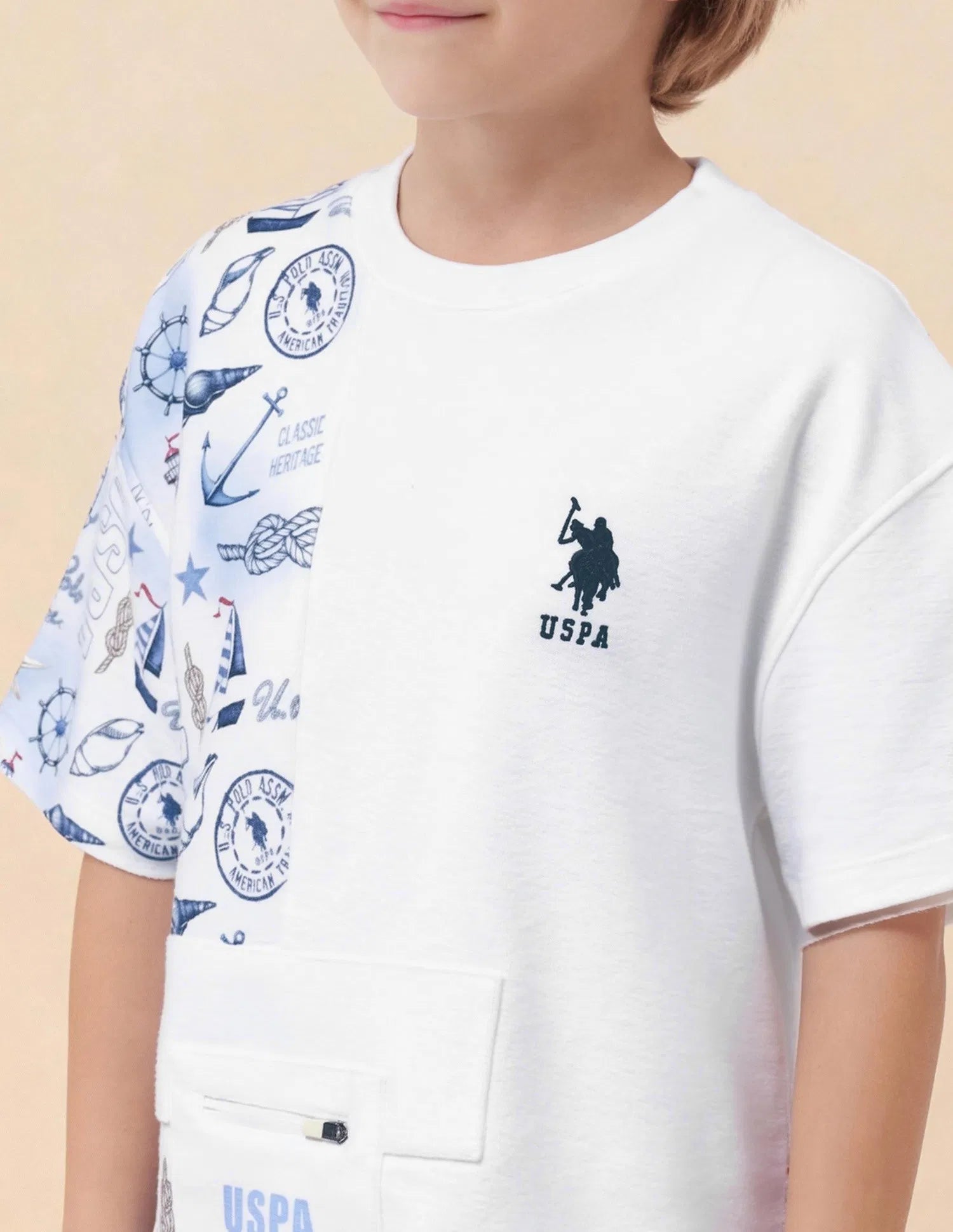 Boys White Cotton Graphic Oversized Fit T-Shirt