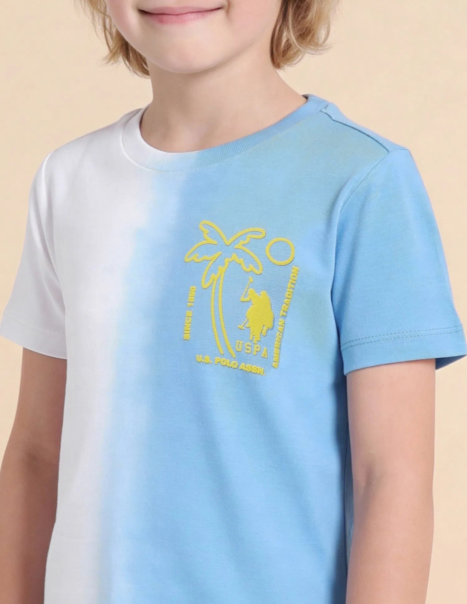 Boys Blue Cotton Ombre Graphic Regular Fit T-Shirt