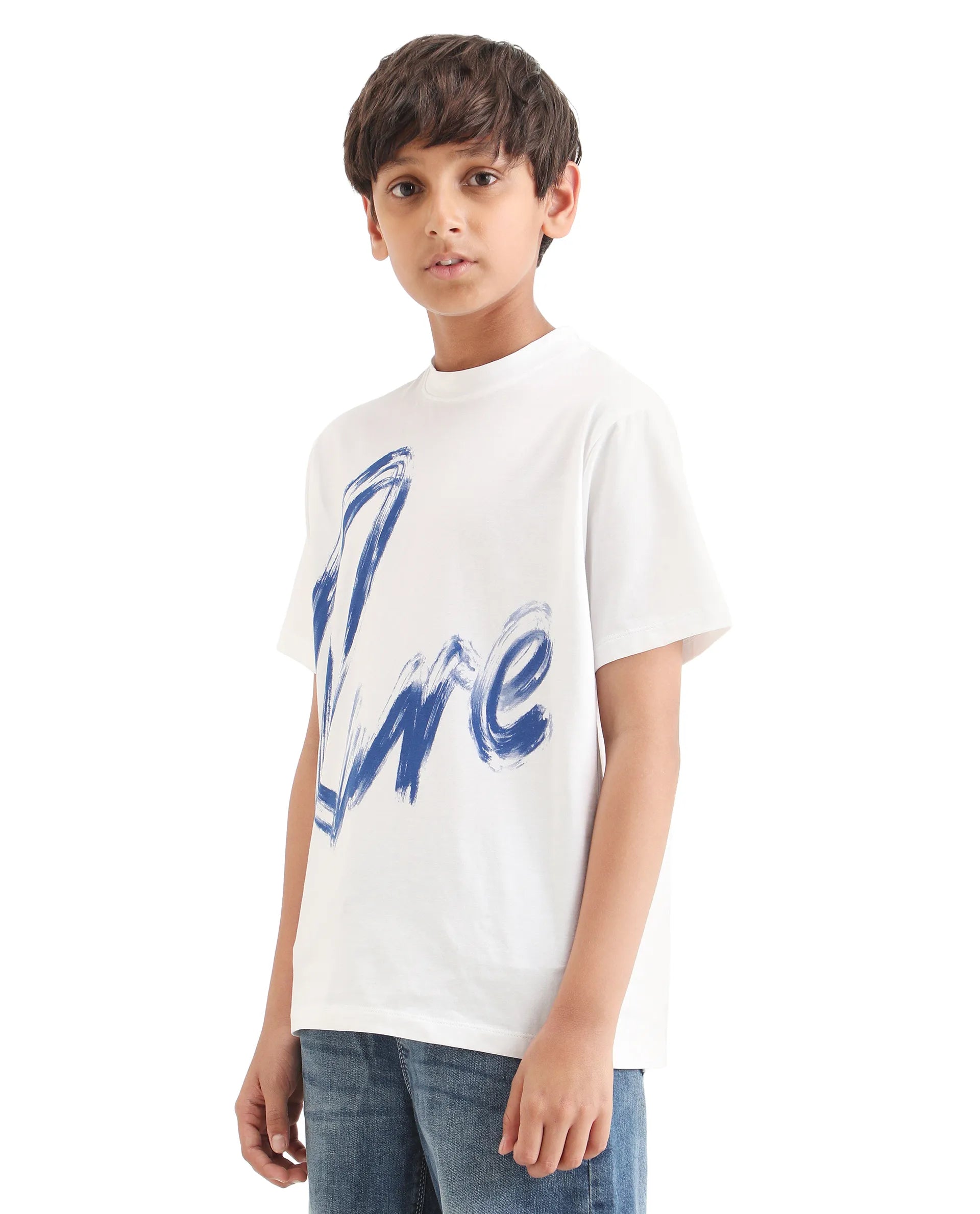 Rare Ones Boys White Pigment Print Regular Fit T-Shirt