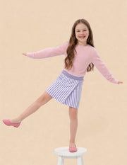 Girls Purple Cotton Vertical Striped Skirt