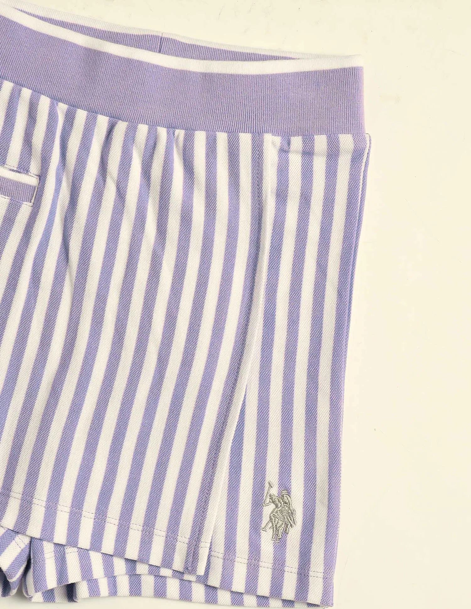 Girls Purple Cotton Vertical Striped Skirt