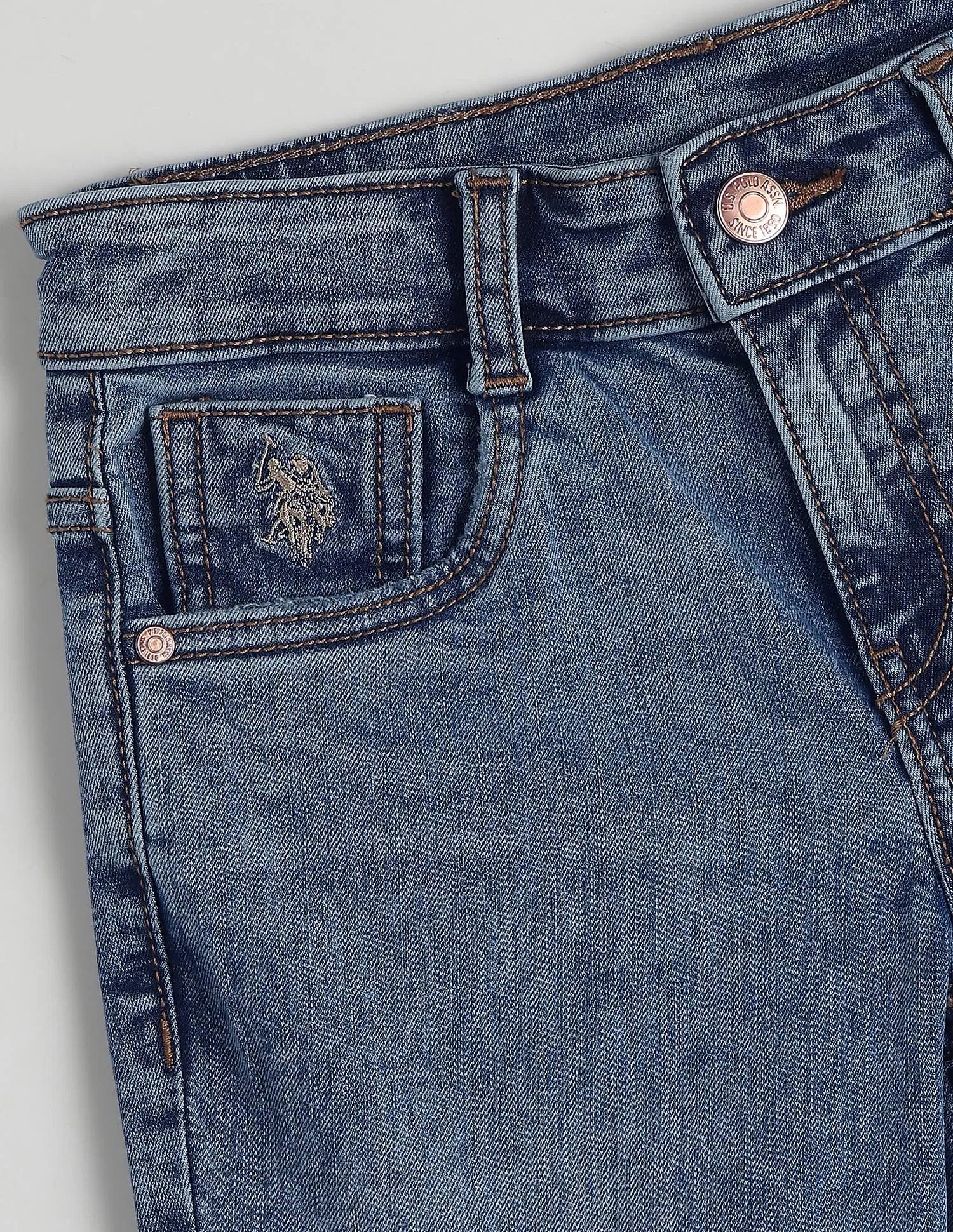 Boys Blue Cotton Blend Whiskered Slim Fit Jeans