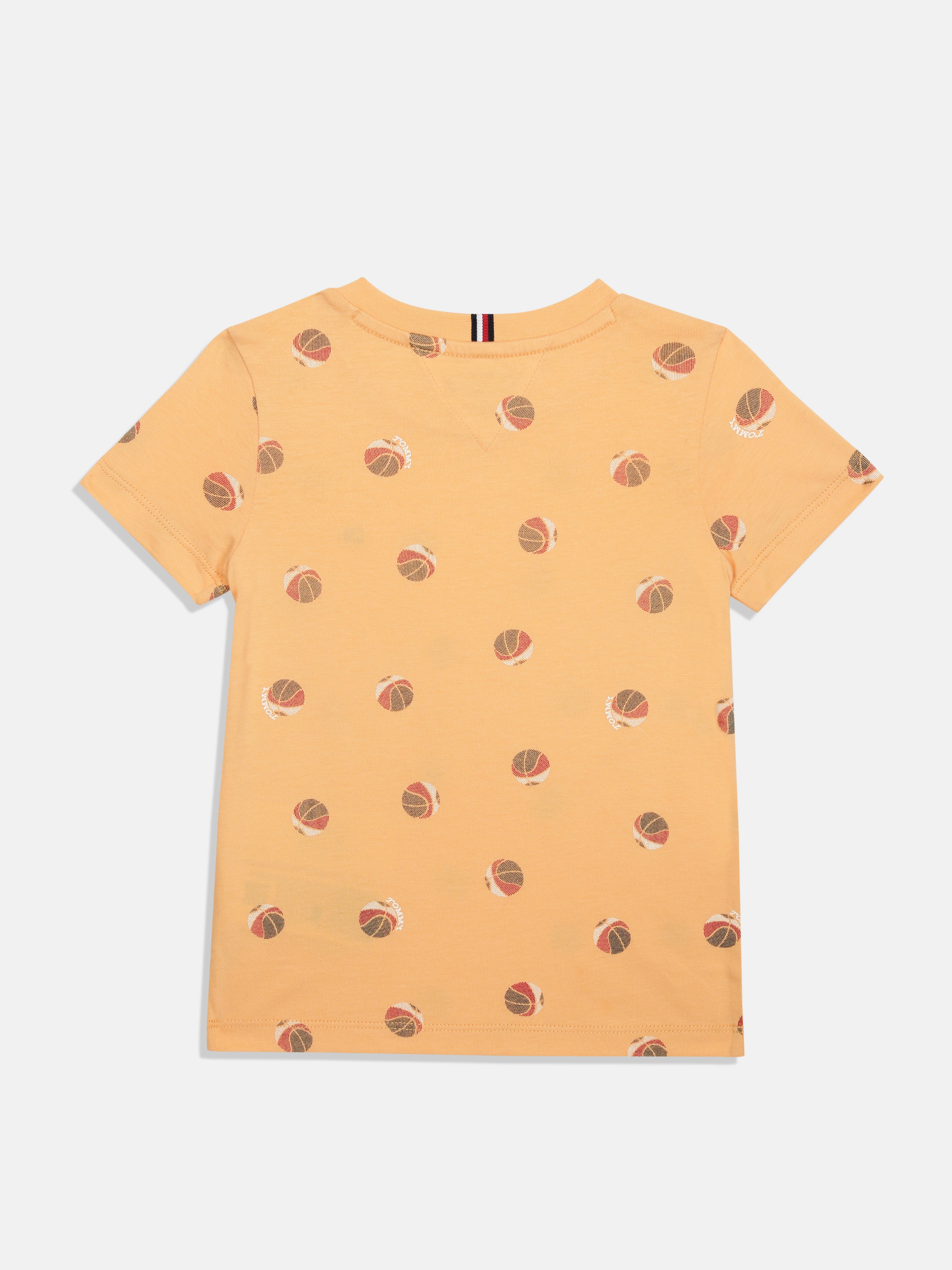 Boys Orange Printed Cotton Crew Neck Knit Top