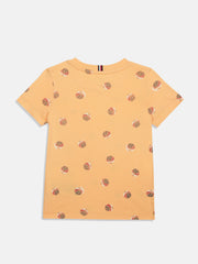 Boys Orange Printed Crew Neck Knit T-Shirt