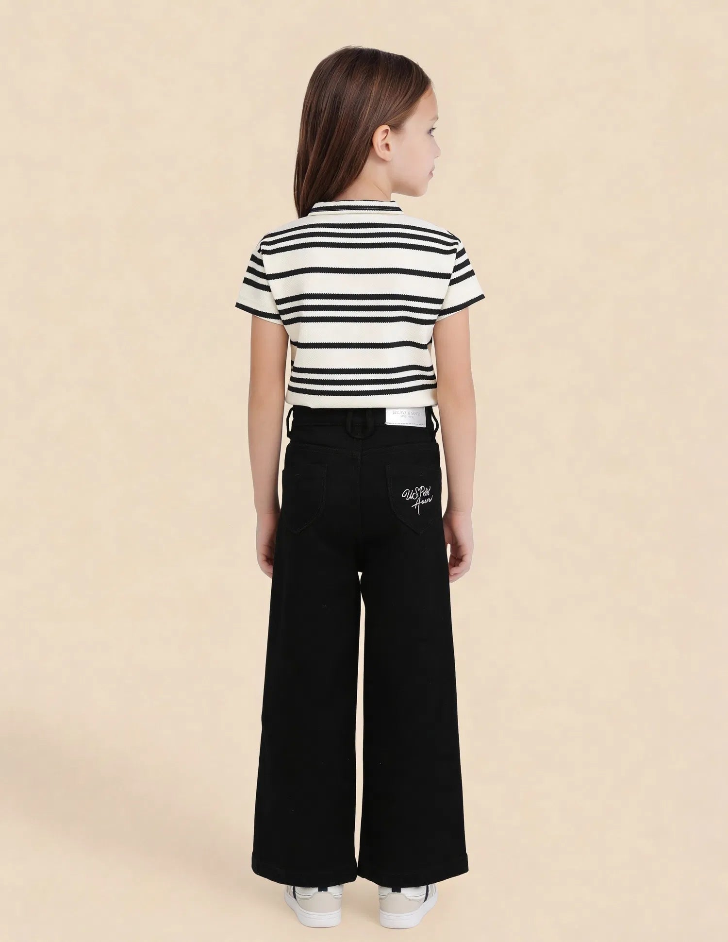 Girls Black Cotton Wide Leg Fit Jeans