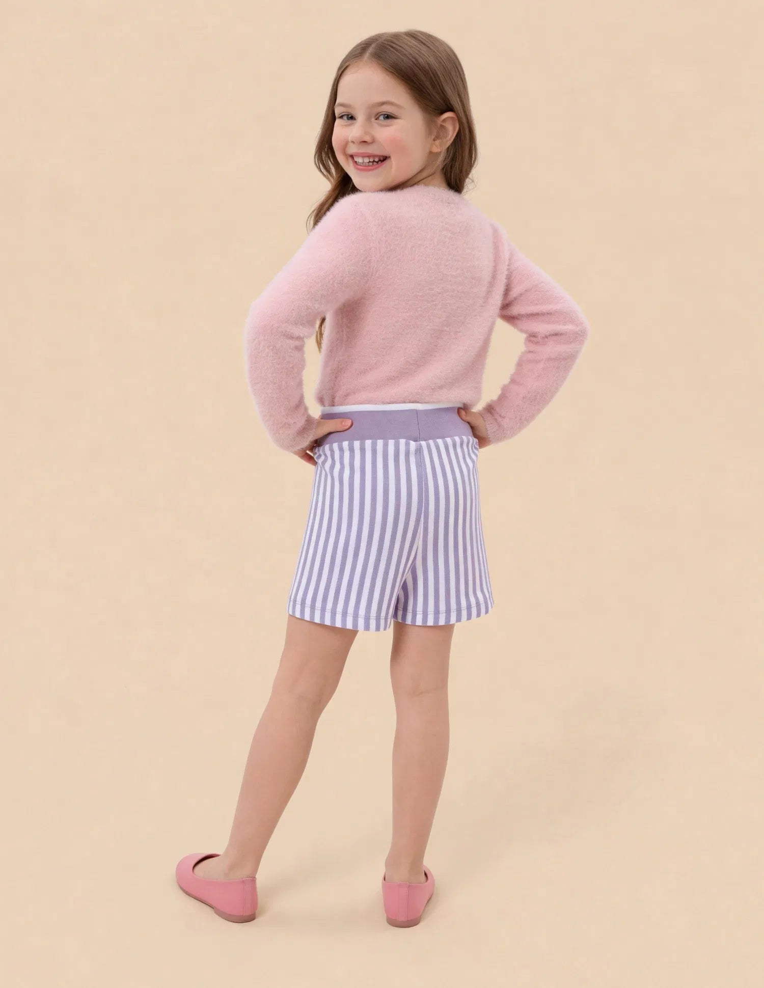 Girls Purple Cotton Vertical Striped Skirt