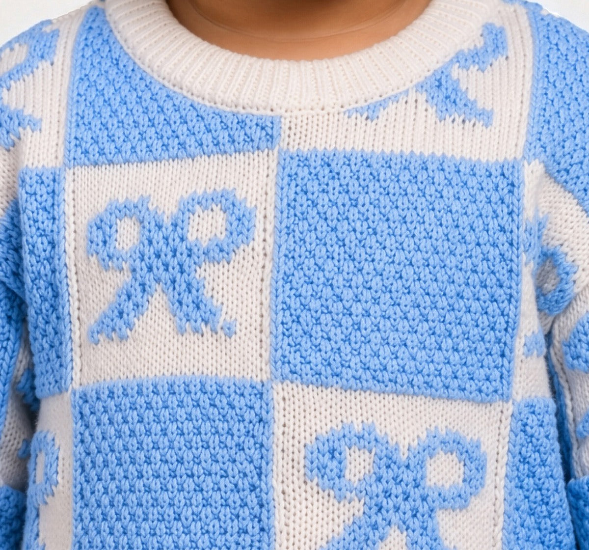 Sweater with Bow Intarsia Blue