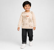 Aop Sweatshirt with Front Embroidery Beige