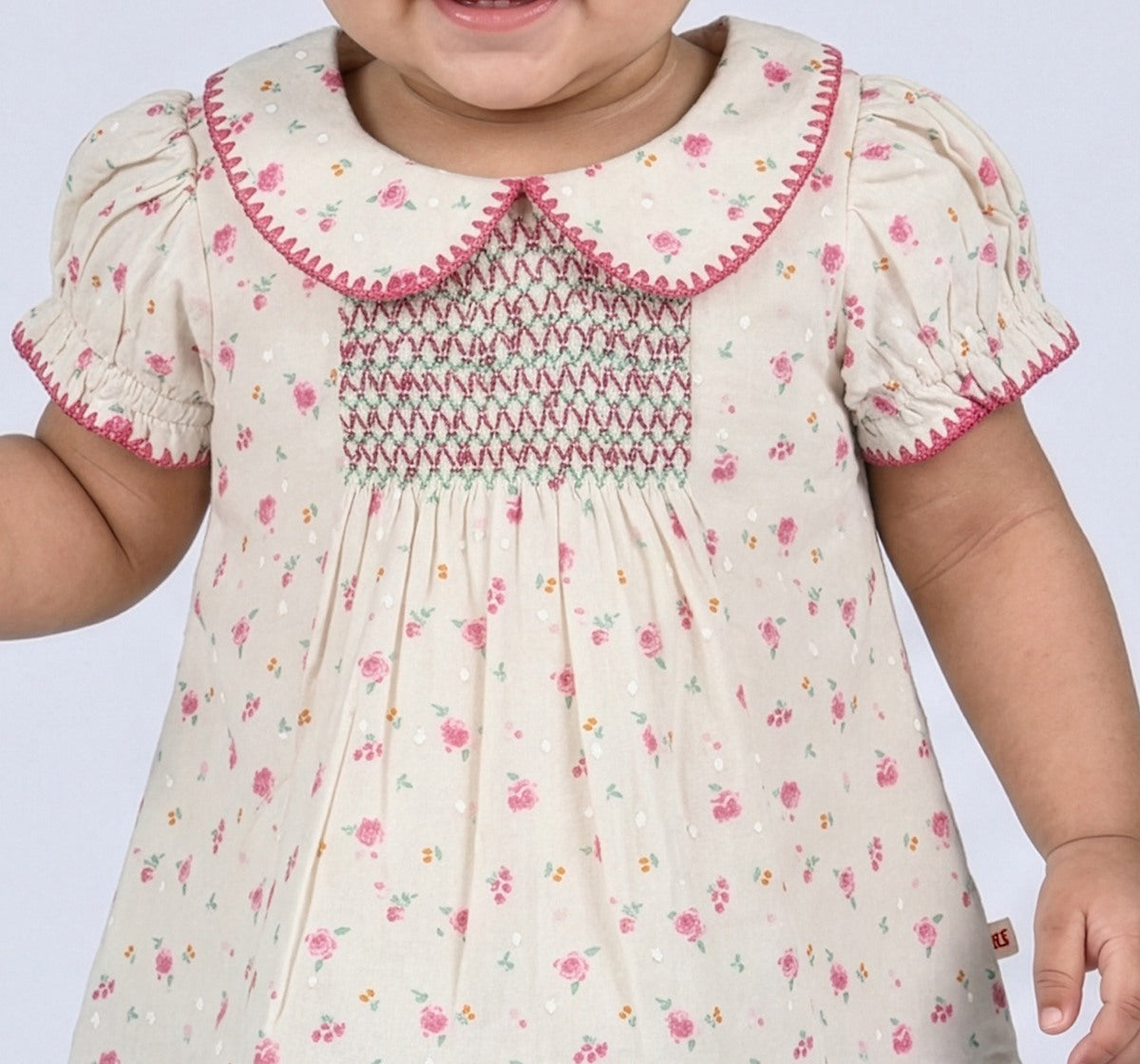 Ditsy Floral Top with Collar Detail Off-White