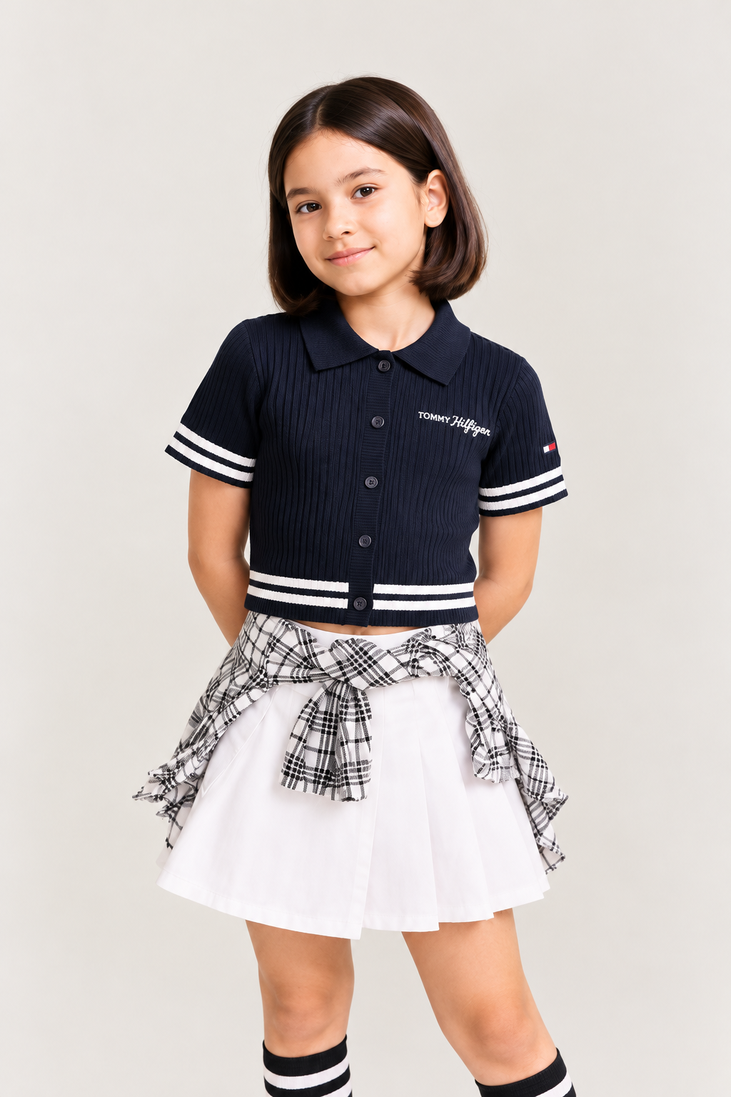 Girls Solid Regular Fit Cotton Polo T-Shirt Dark Night Navy