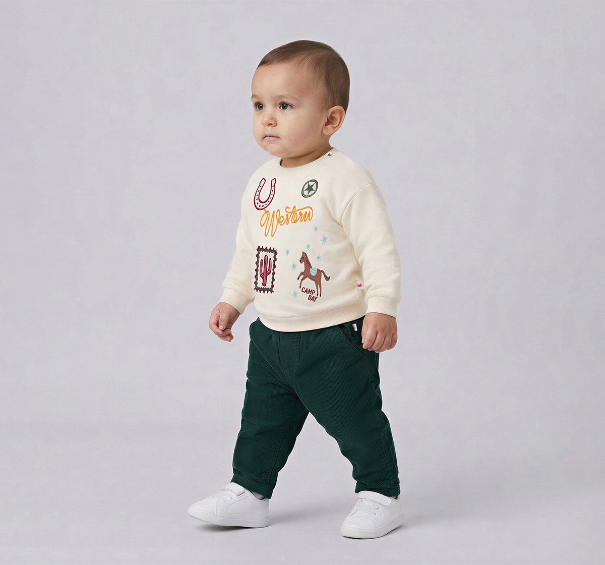 Applique Sweatshirt with Jogger Set Cream