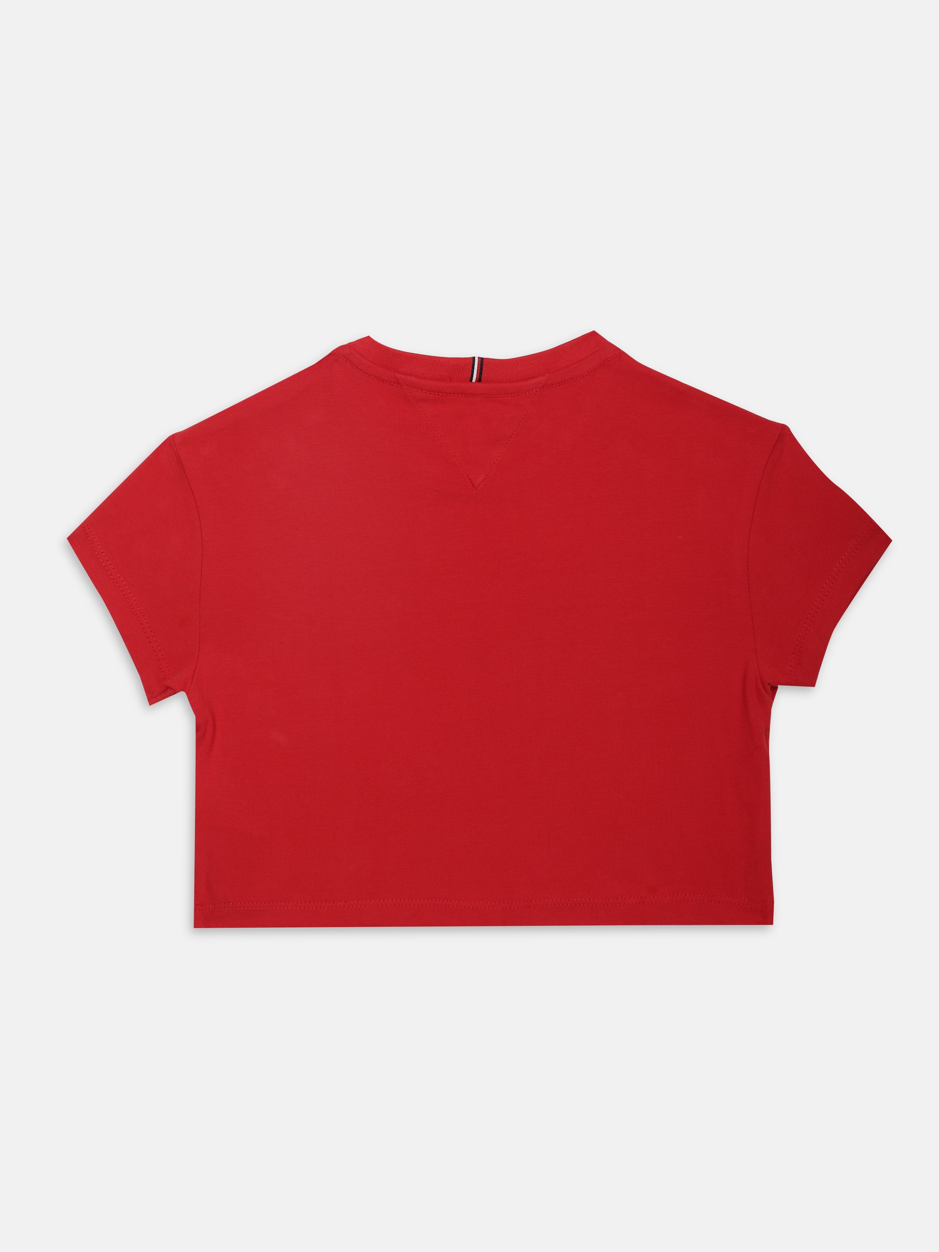 Boys Red Logo Crew Neck Regular Fit Cotton Knit Top