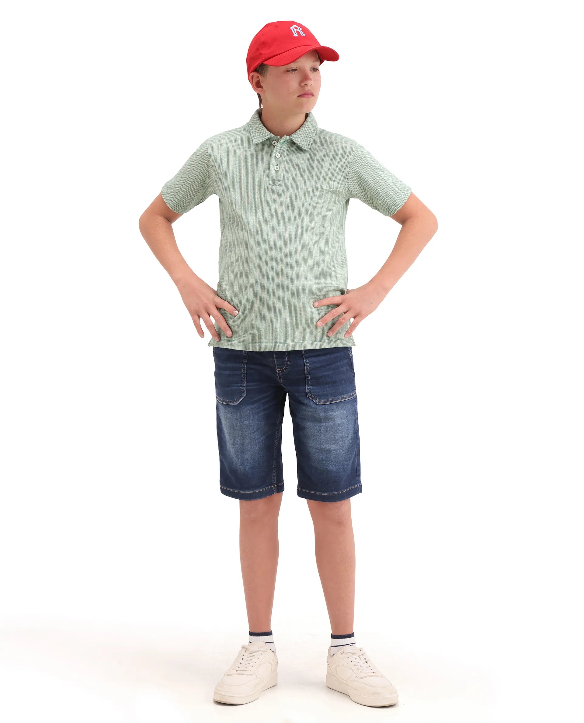 Boys Teal Jacquard Cotton Regular Fit Polo