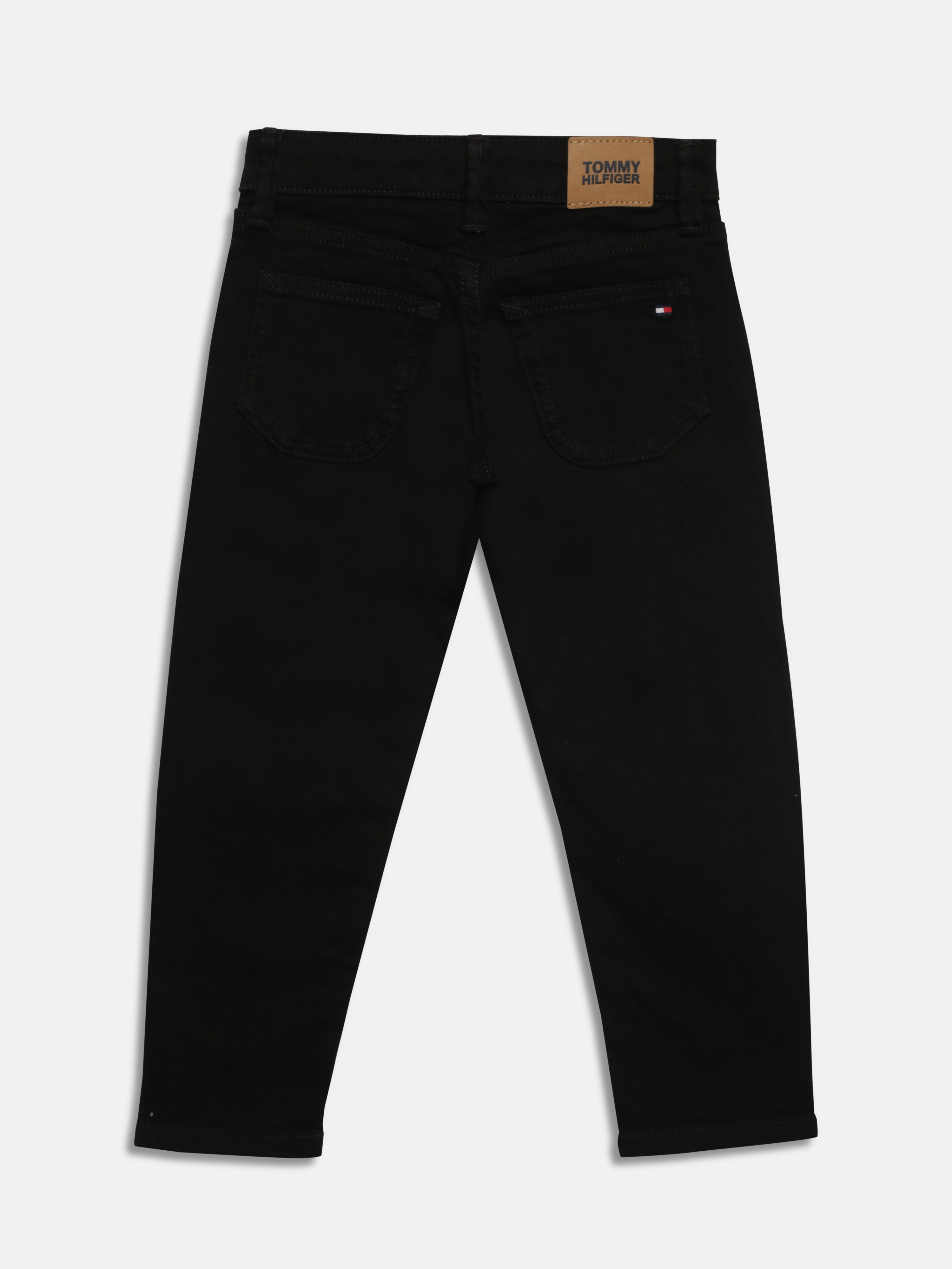 Girls Black Stretch Denim Casual Pants with Straight Fit