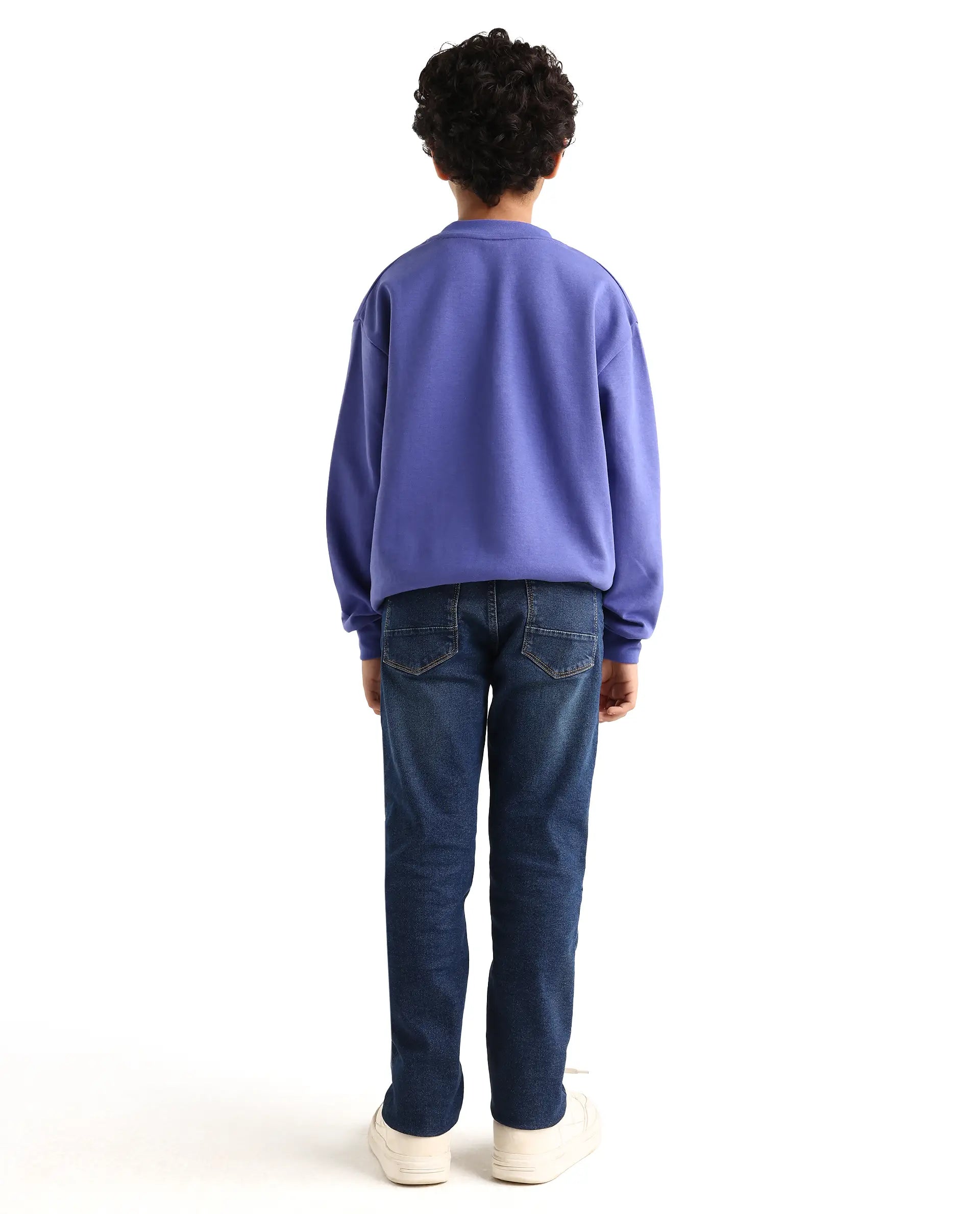 Boys Dark Blue Slim Fit Button-Zip Jeans