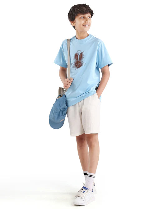 Rare Ones Boys Light Blue HD Print Regular Fit T-Shirt