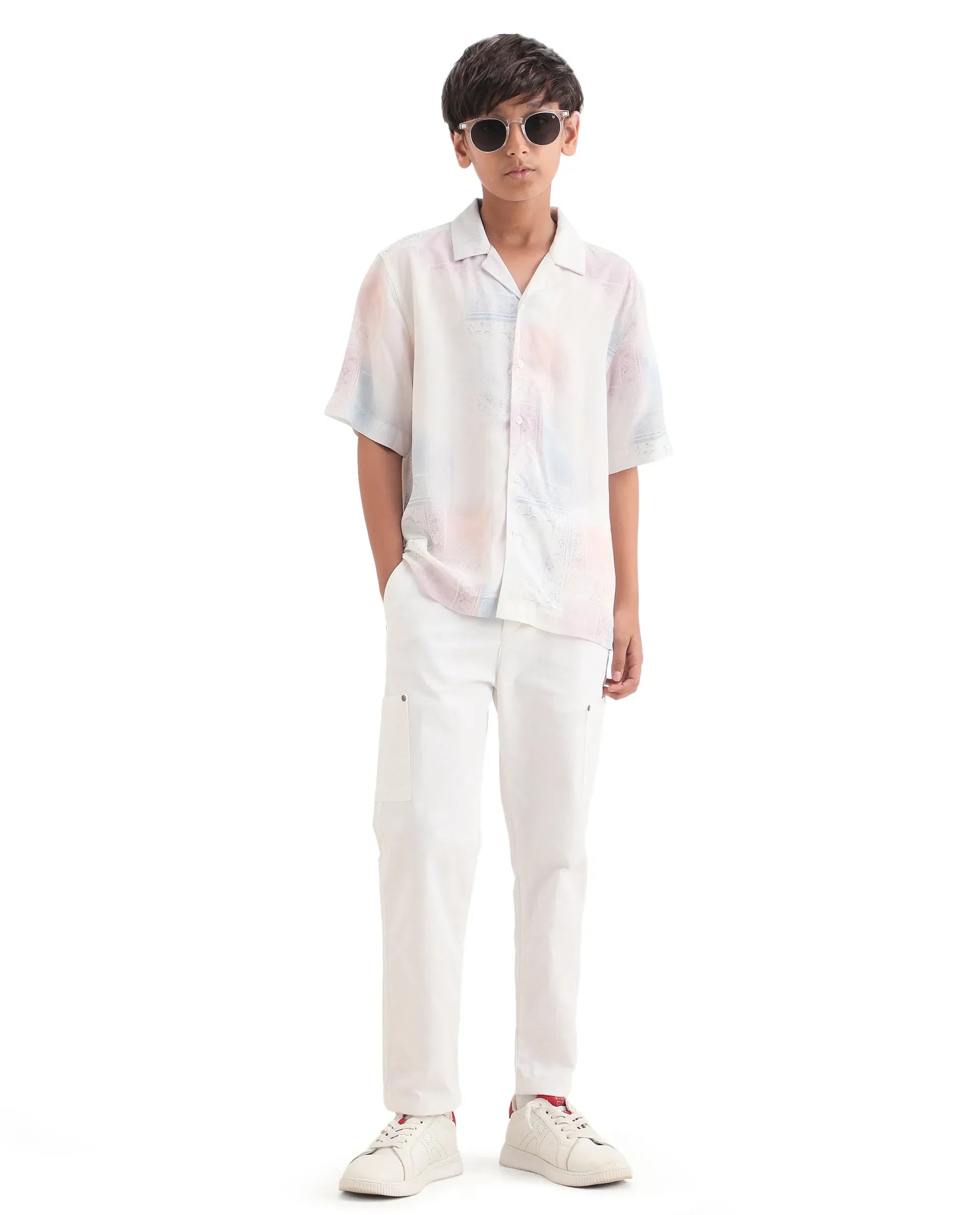 Boys Off White Boxy Fit Viscose Shirt